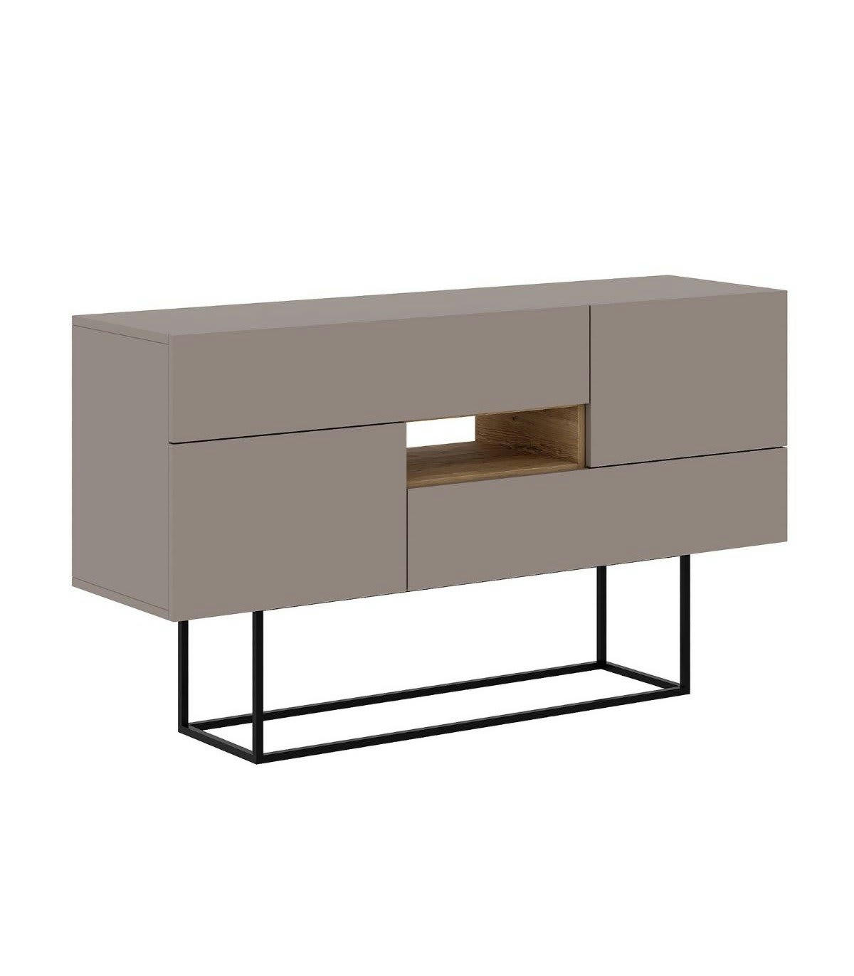 TITAN - Buffet 2 portes, 2 tiroirs, 1 niche couleur moka et pieds en métal