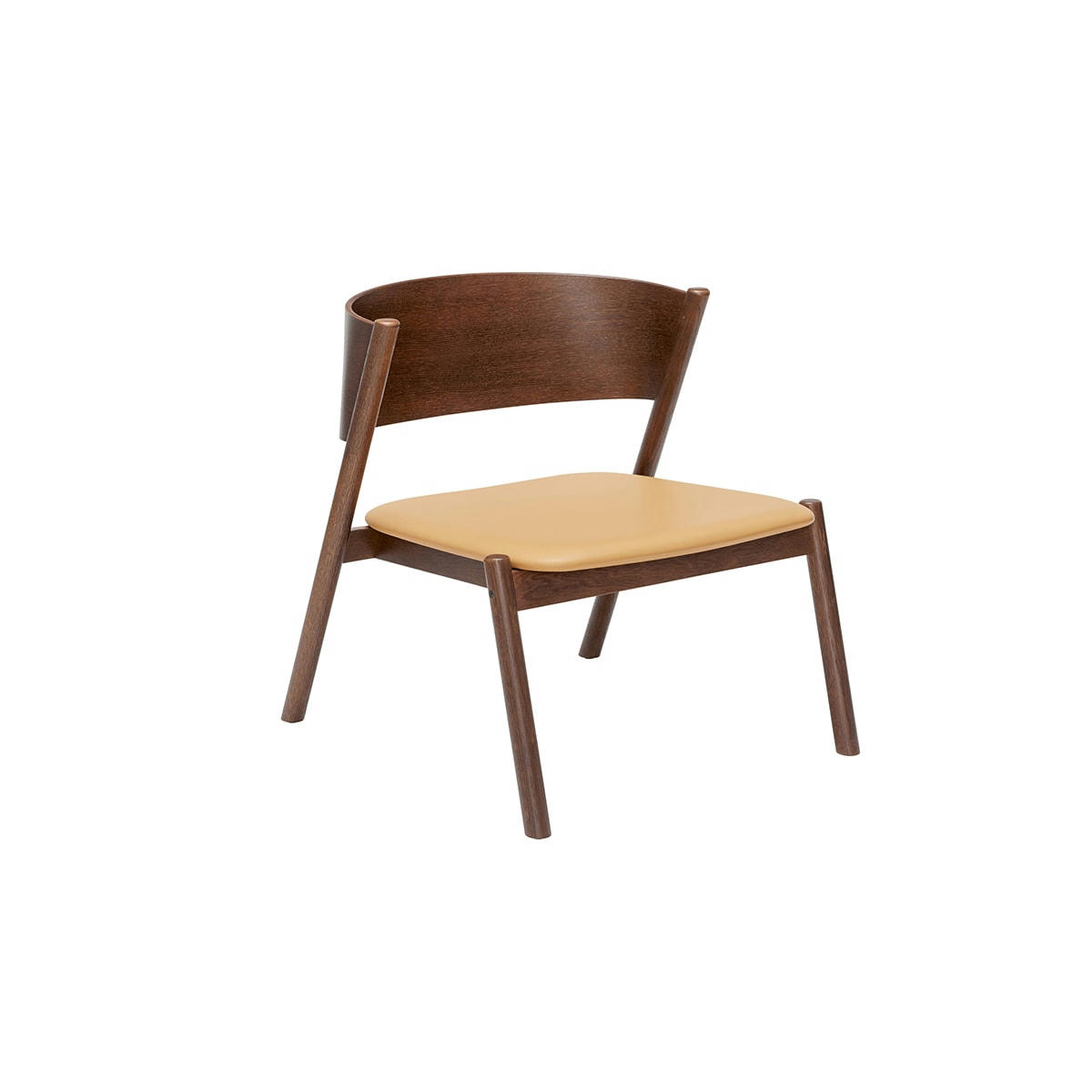 OBLIQUE - Fauteuil lounge en hêtre cuir, placage de chêne et bois de chêne foncé