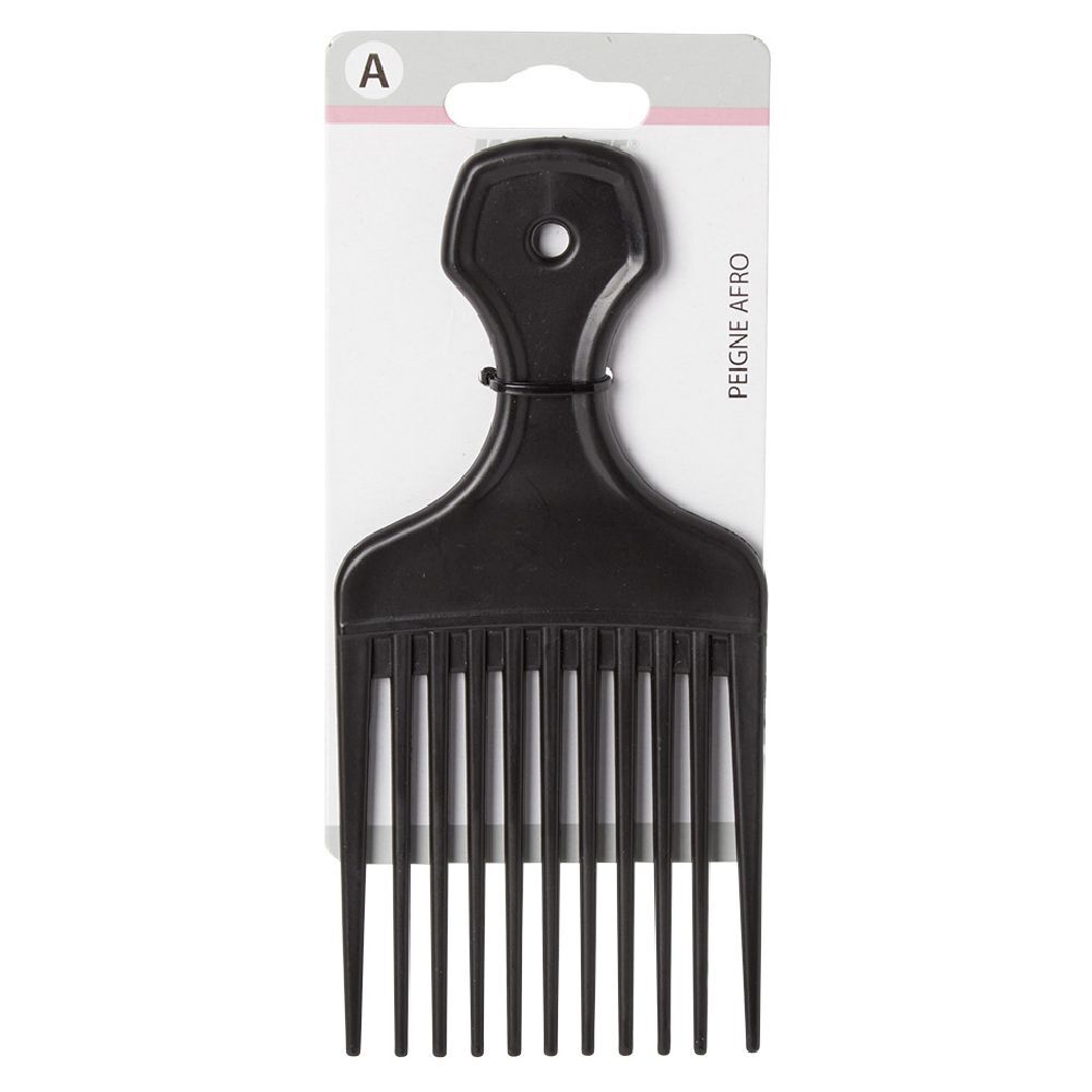 Peigne Afro plastique noir mat L16,5 cm