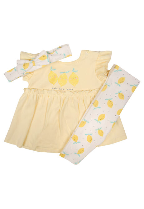 Baby Girls Yellow Lemon 3 Piece Tunic Set