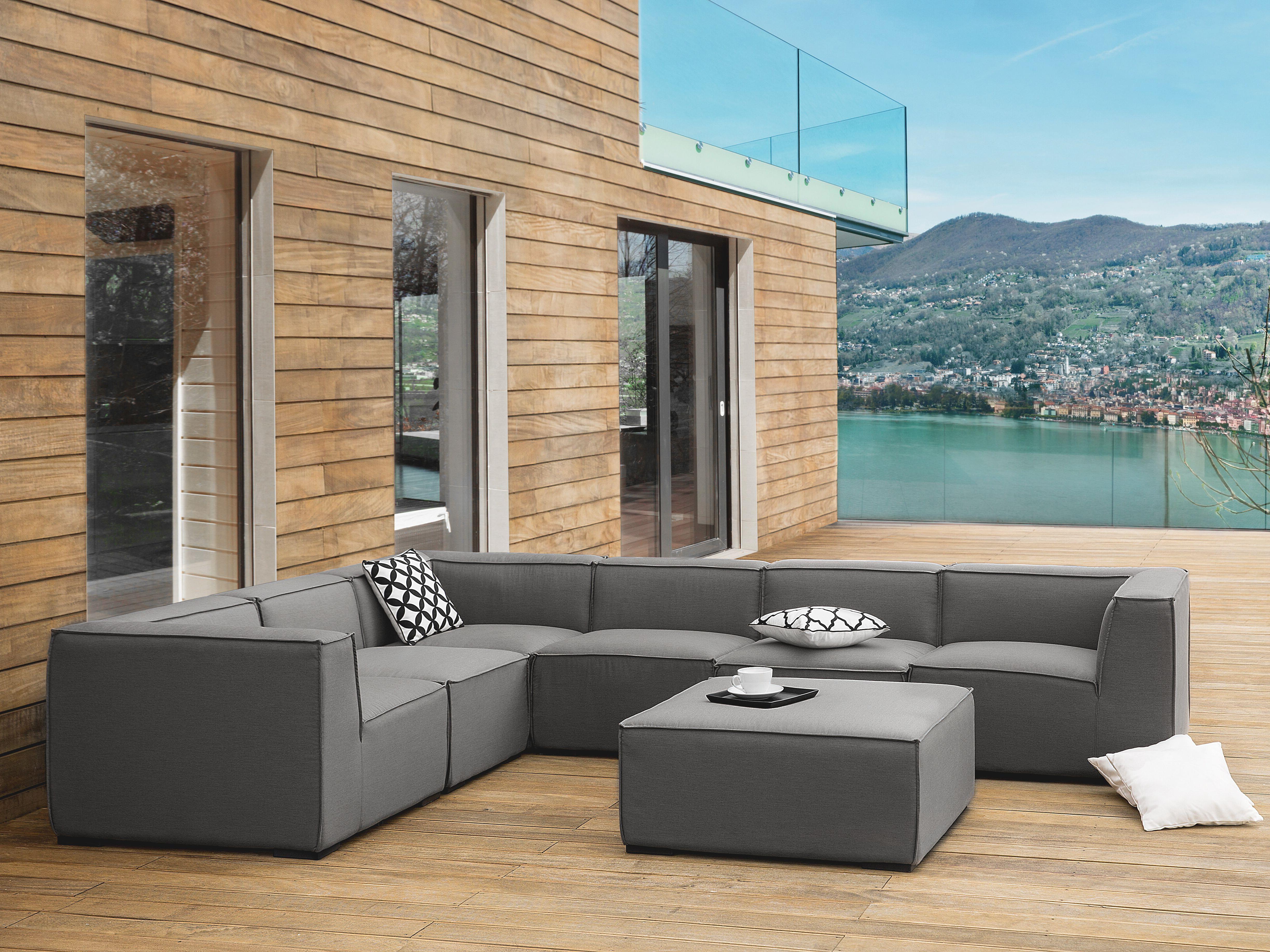 Garden Corner Sofa with Ottoman 7 Seater AREZZO Right Hand Modular Grey