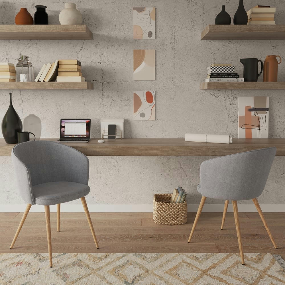 CHIARA - Chaise en tissu gris clair et pieds en métal (lot de 2)