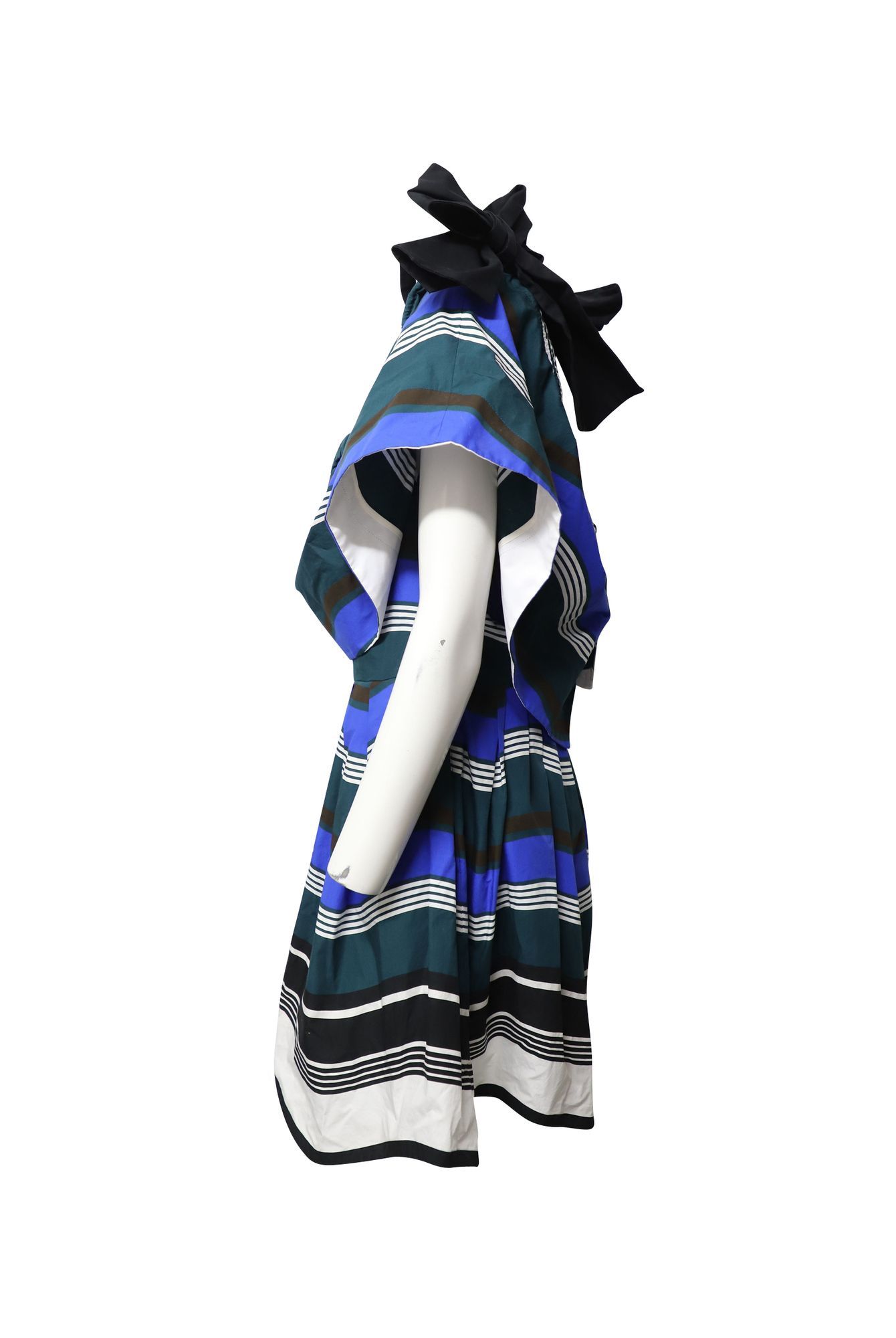 Fendi Preloved Striped Off Shoulder Ruffled Dress in Multicolor Cotton