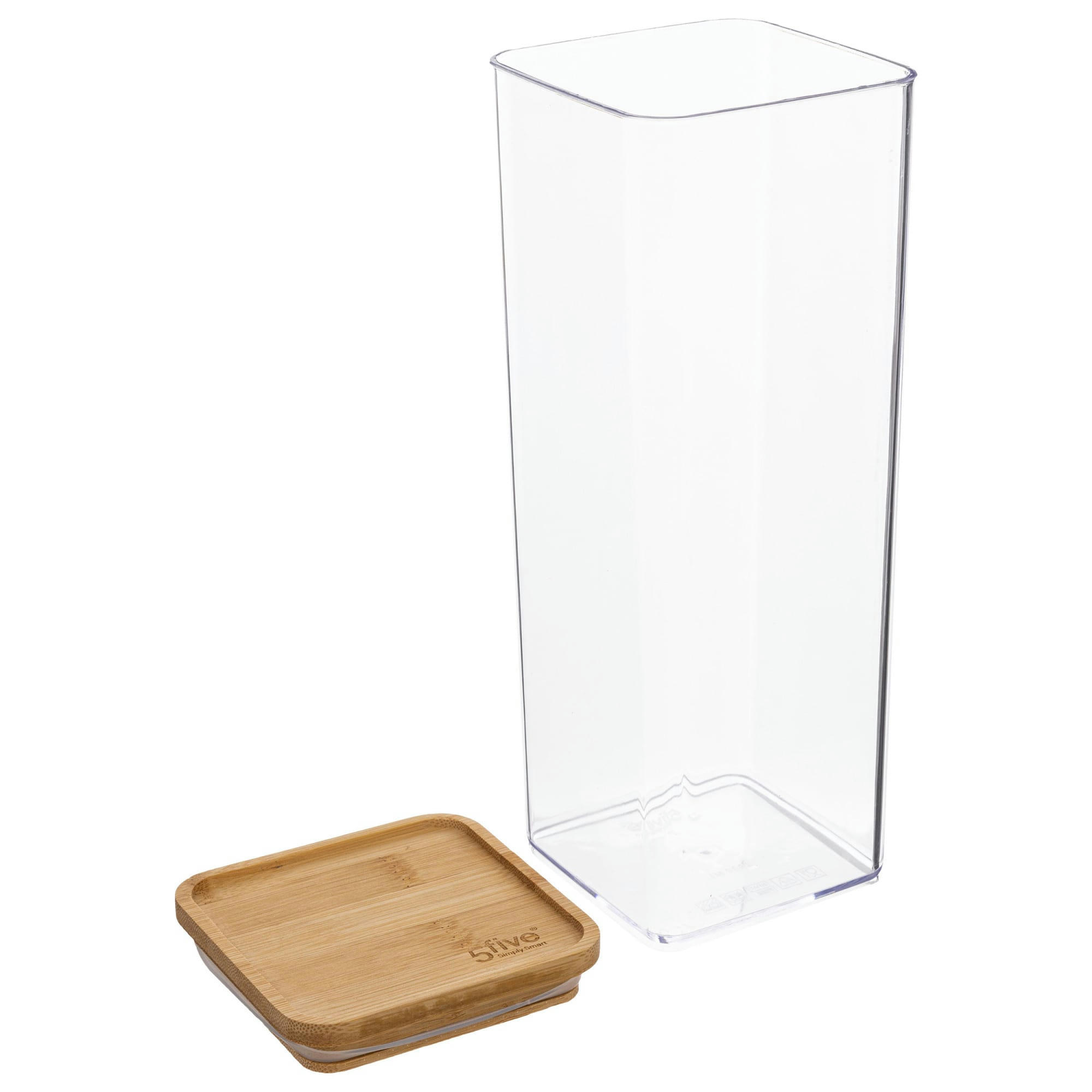 - Bocal cuisine carré en plastique avec bouchon bambou - 2L