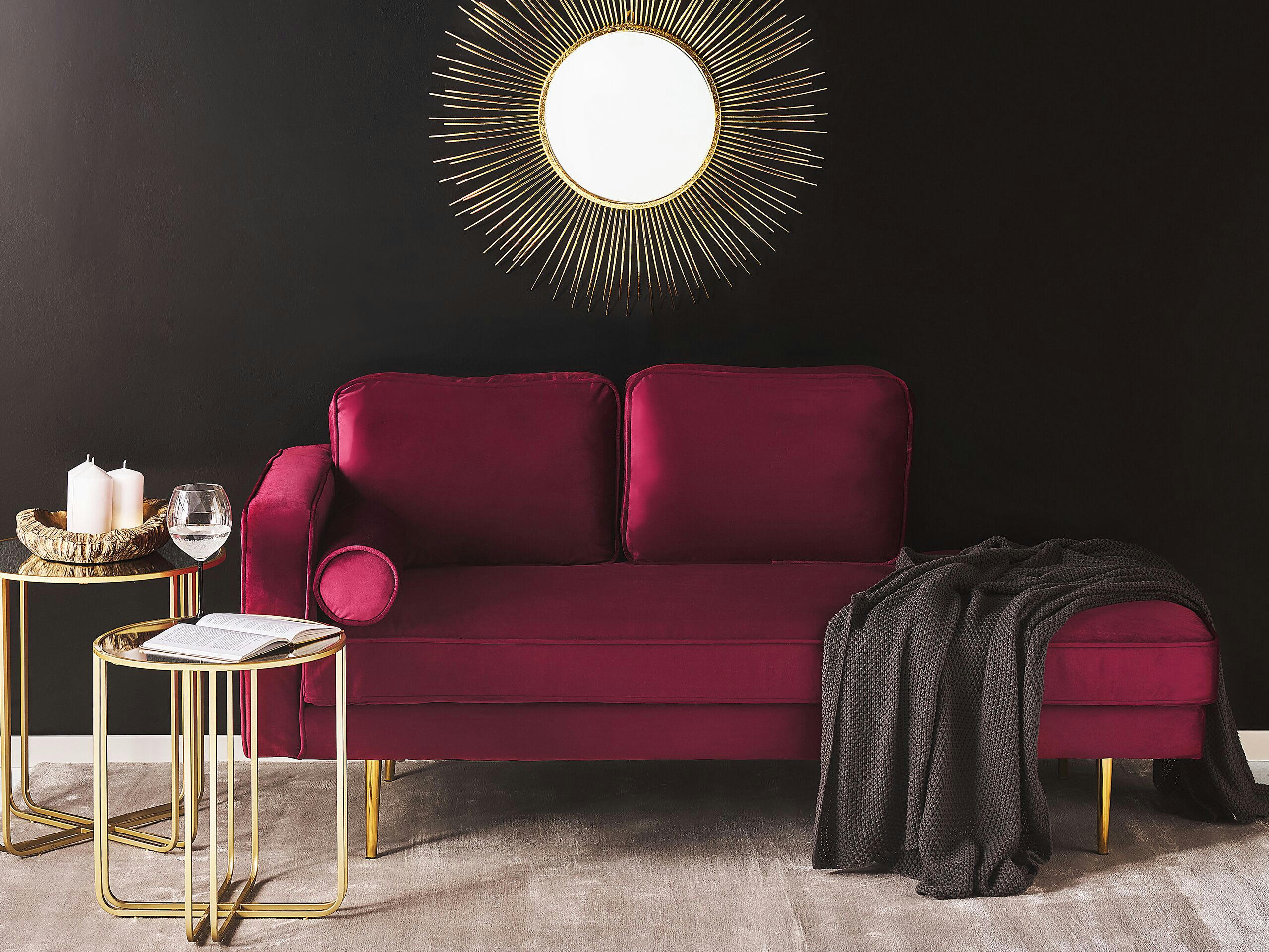 MIRAMAS - Chaise longue en velours rouge foncé côté gauche
