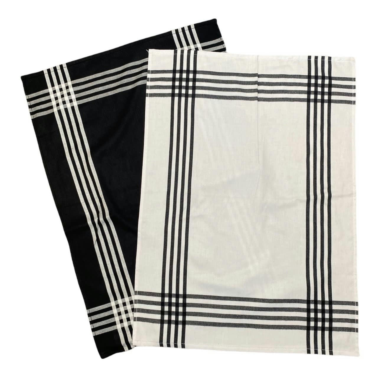 Rayures classiques - Deux Duos torchons assortis bicolores  rayés noirs  50 x 70