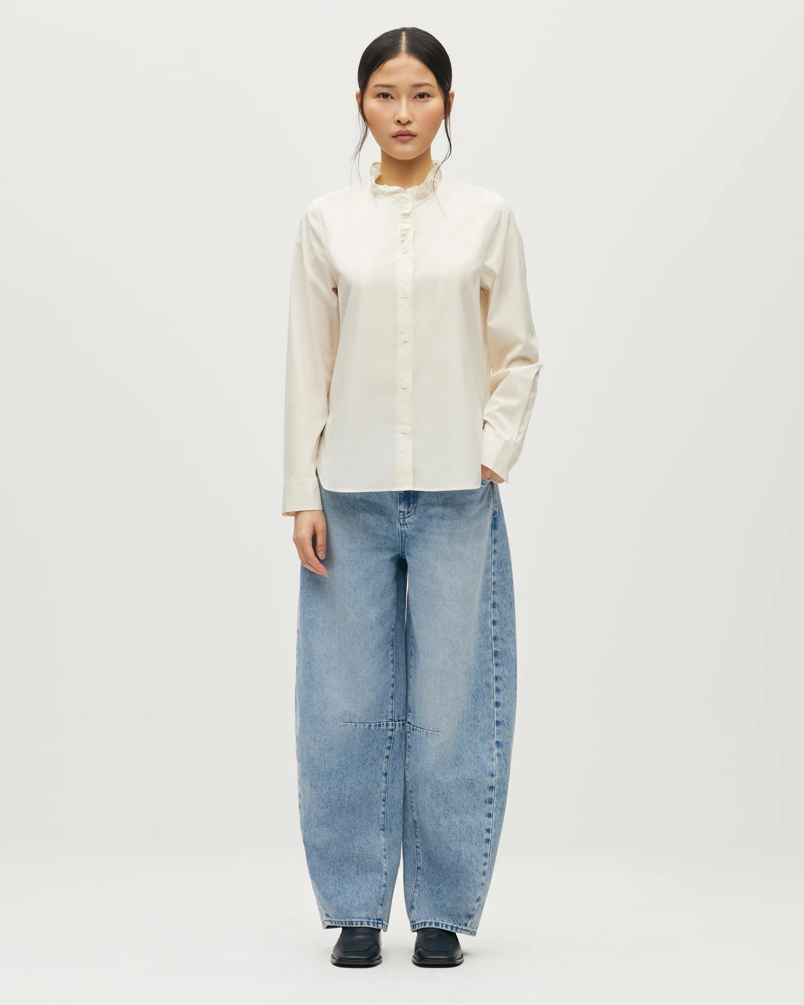 Chemise col volanté en coton