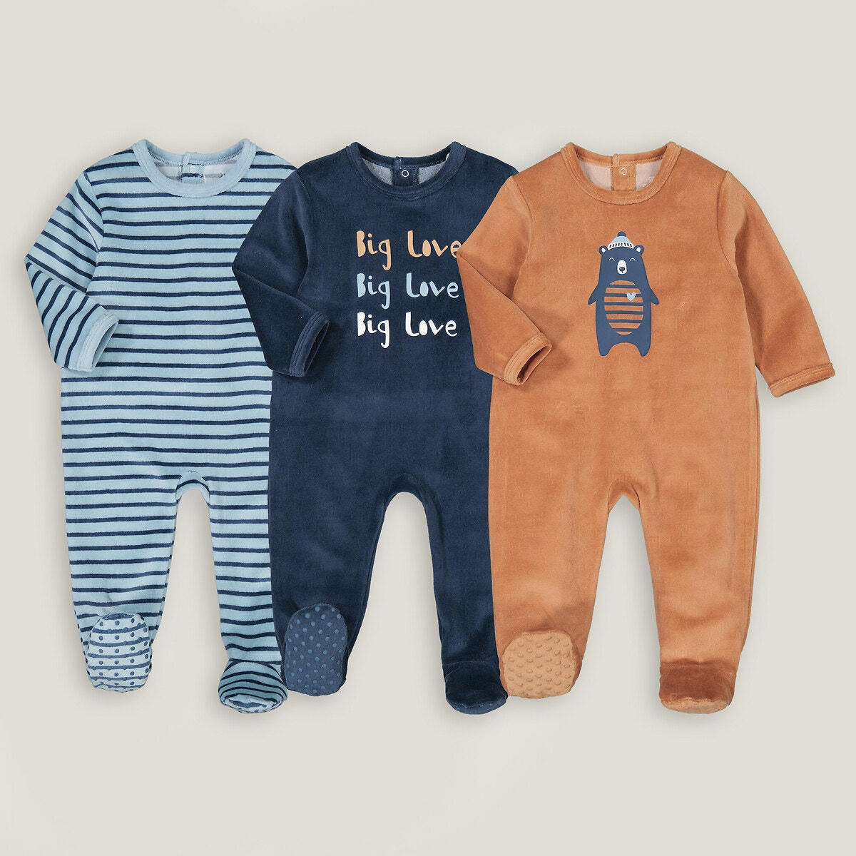 Lot de 3 pyjamas 1 pièce en velours