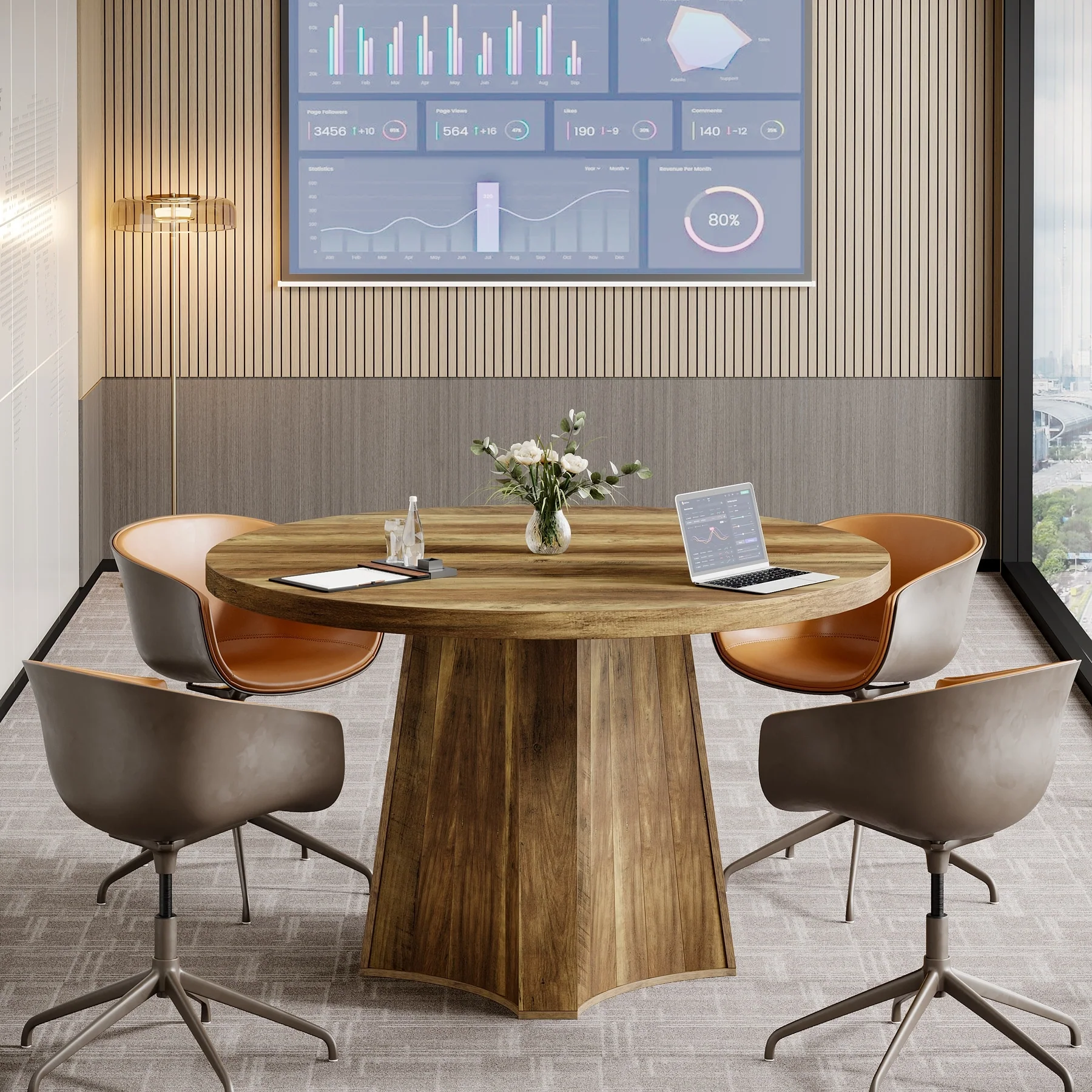 Round Conference Table for 4-6 People, 47-Inch Meeting Table