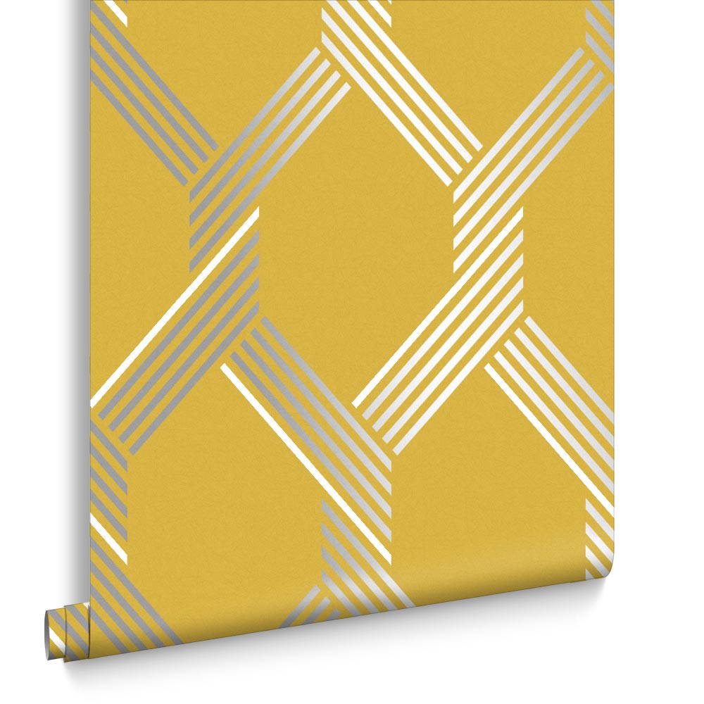 Graham & Brown Vliesbehang - Vector Lemon Silver - 10mx52cm