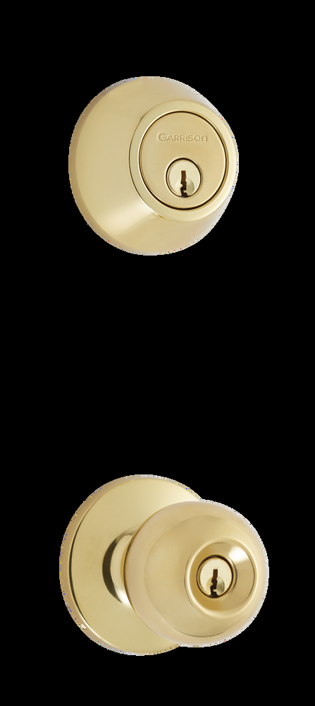 Garrison Ball Door Knob & Deadbolt Lock Combo Pack, Polished Brass
