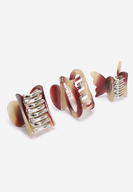 Womens 3pk Burgundy Mini Butterfly Hair Clips