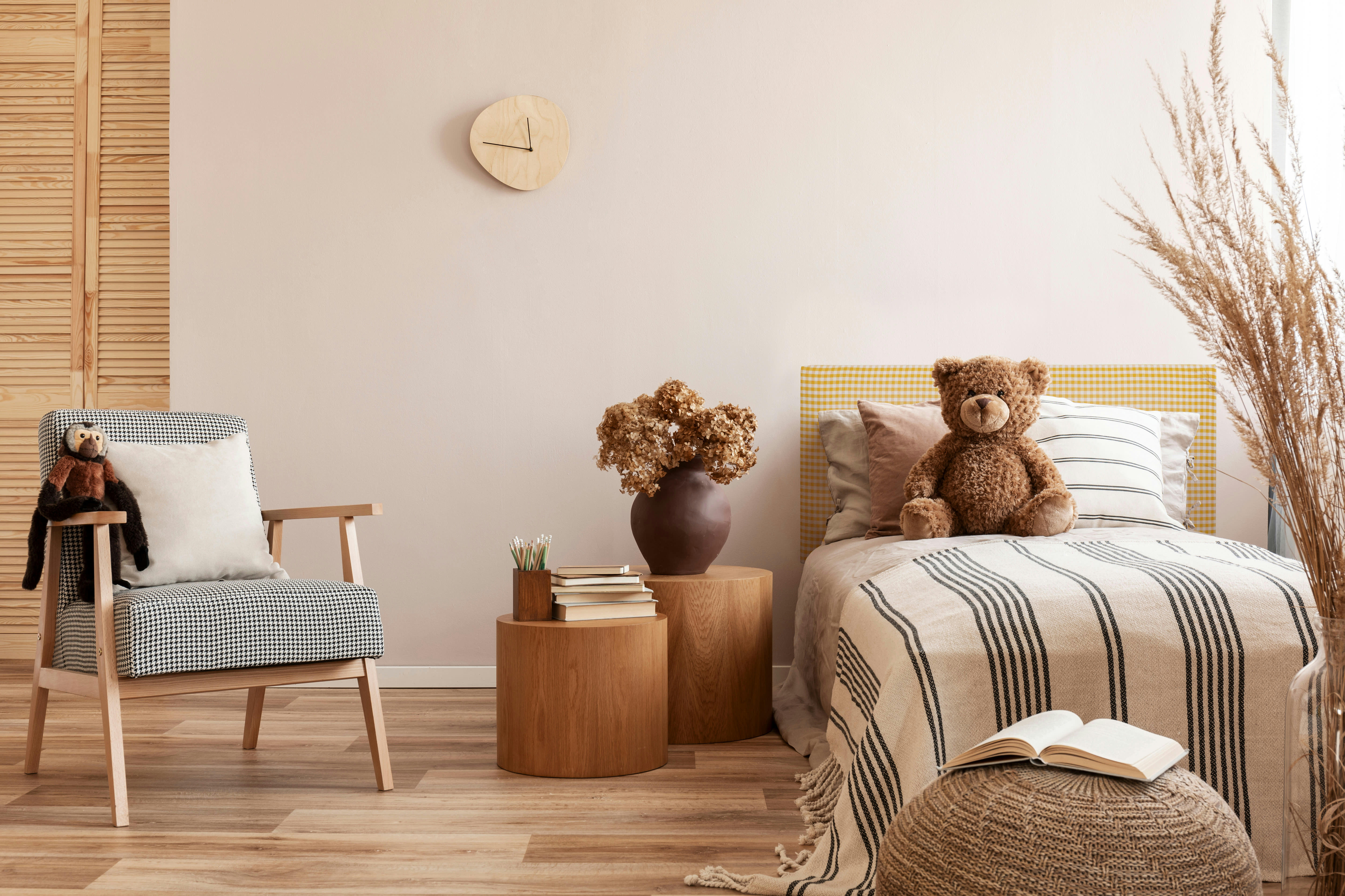 MARINA - Tête de lit enfants tapissée en vichy jaune 110x52cm