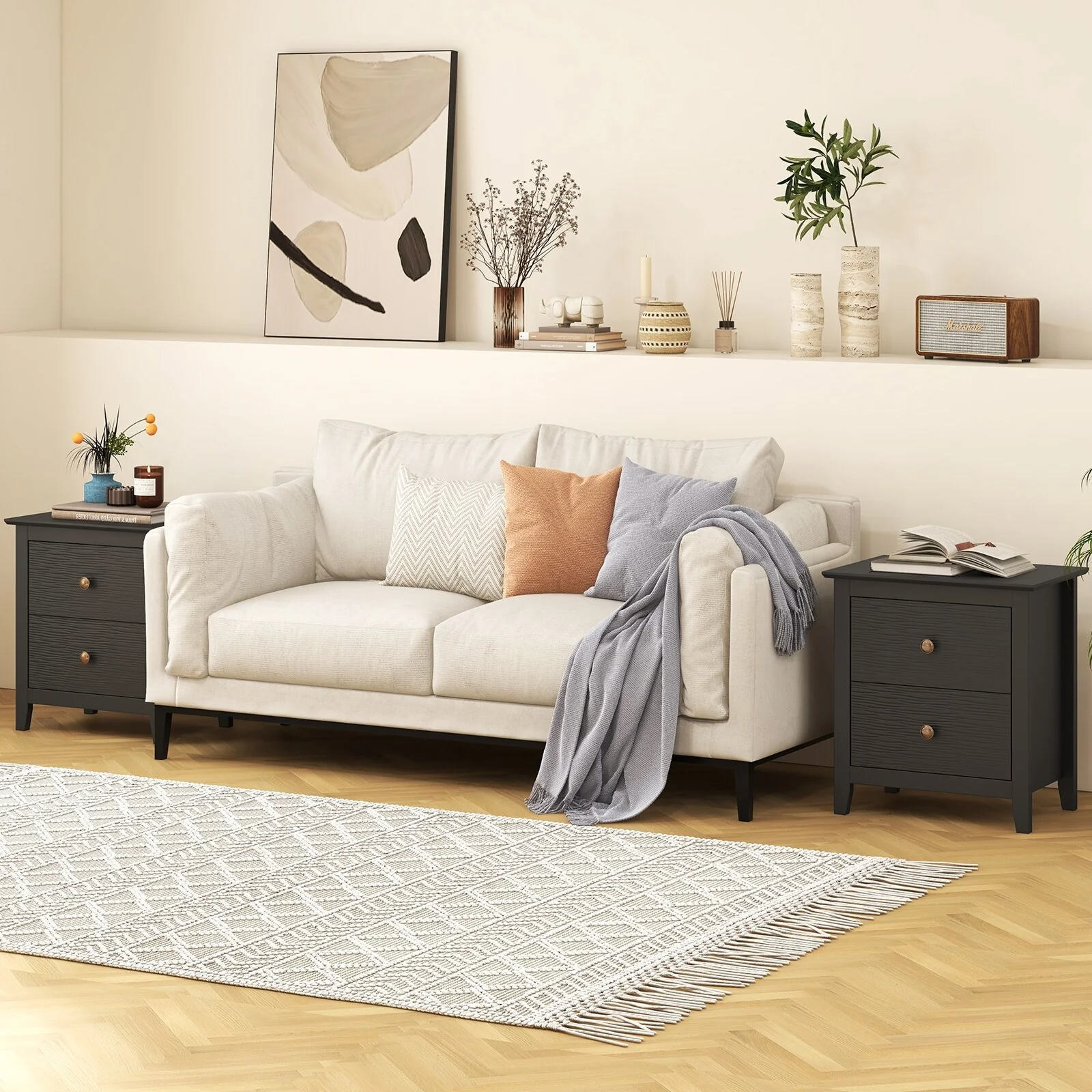 Gymax 2PCS Modern Nightstand w/ Storage 2 Drawers & Support Legs for