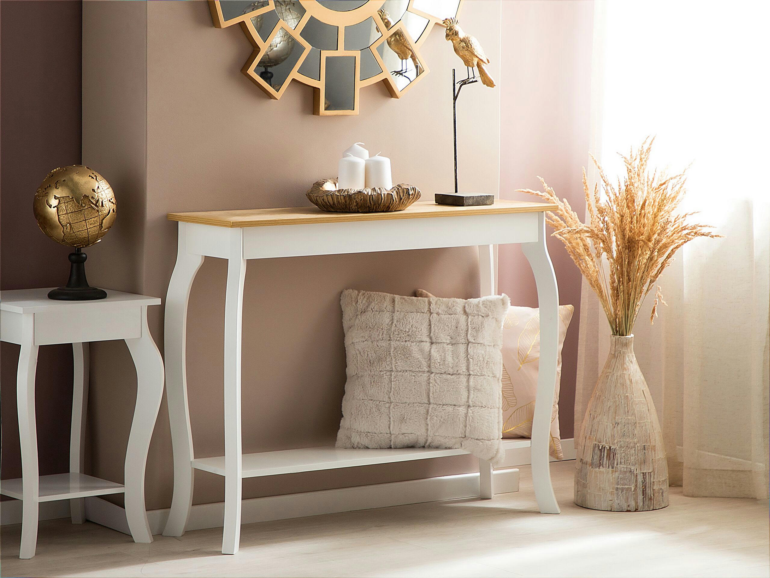 HARTFORD - Table console blanche et bois clair