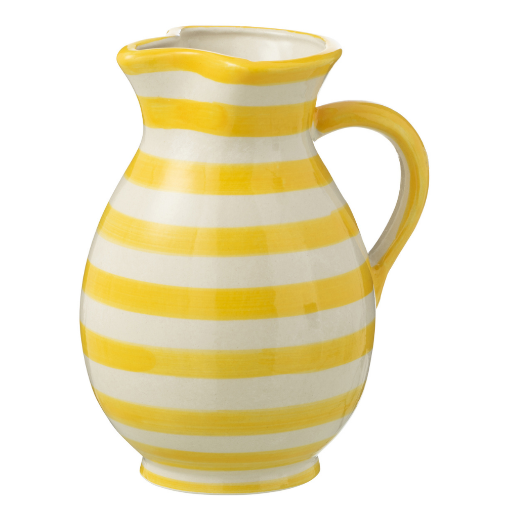 J-Line kruik Granada Stripes - keramiek - wit geel - medium