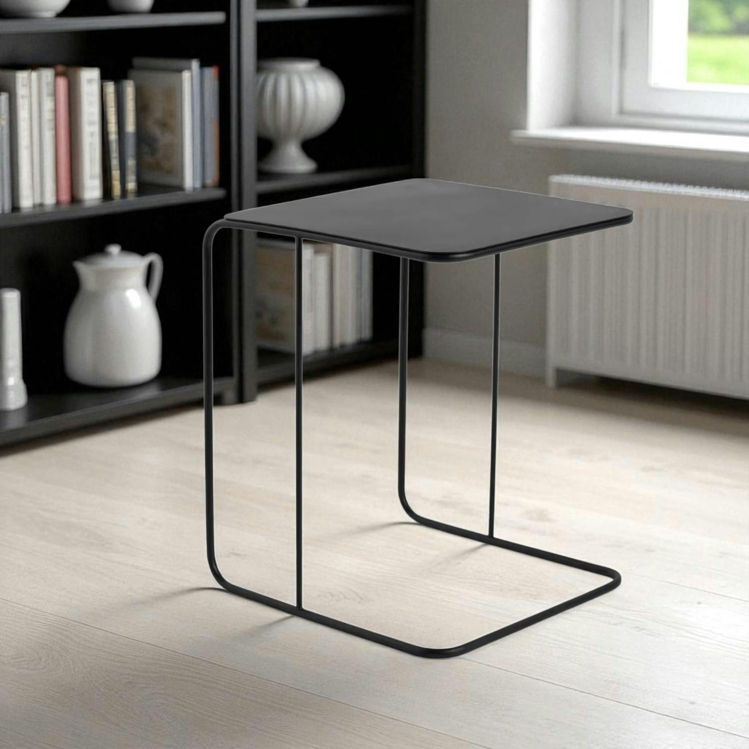 Bout de canapé design métal noir – plateau carré moderne SFAX