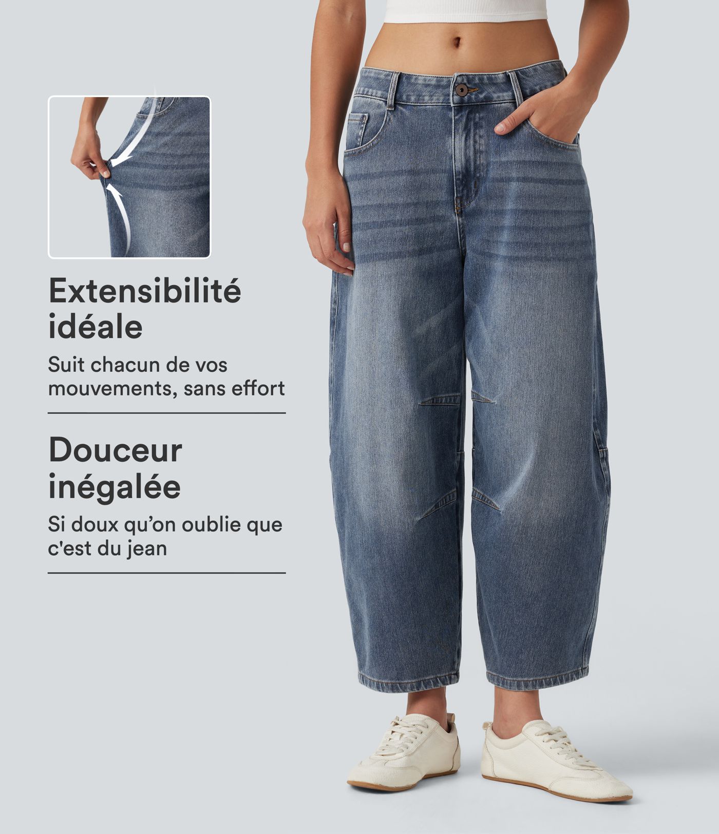 Jean Barrel taille basse Halara Flex™ avec poches zippées