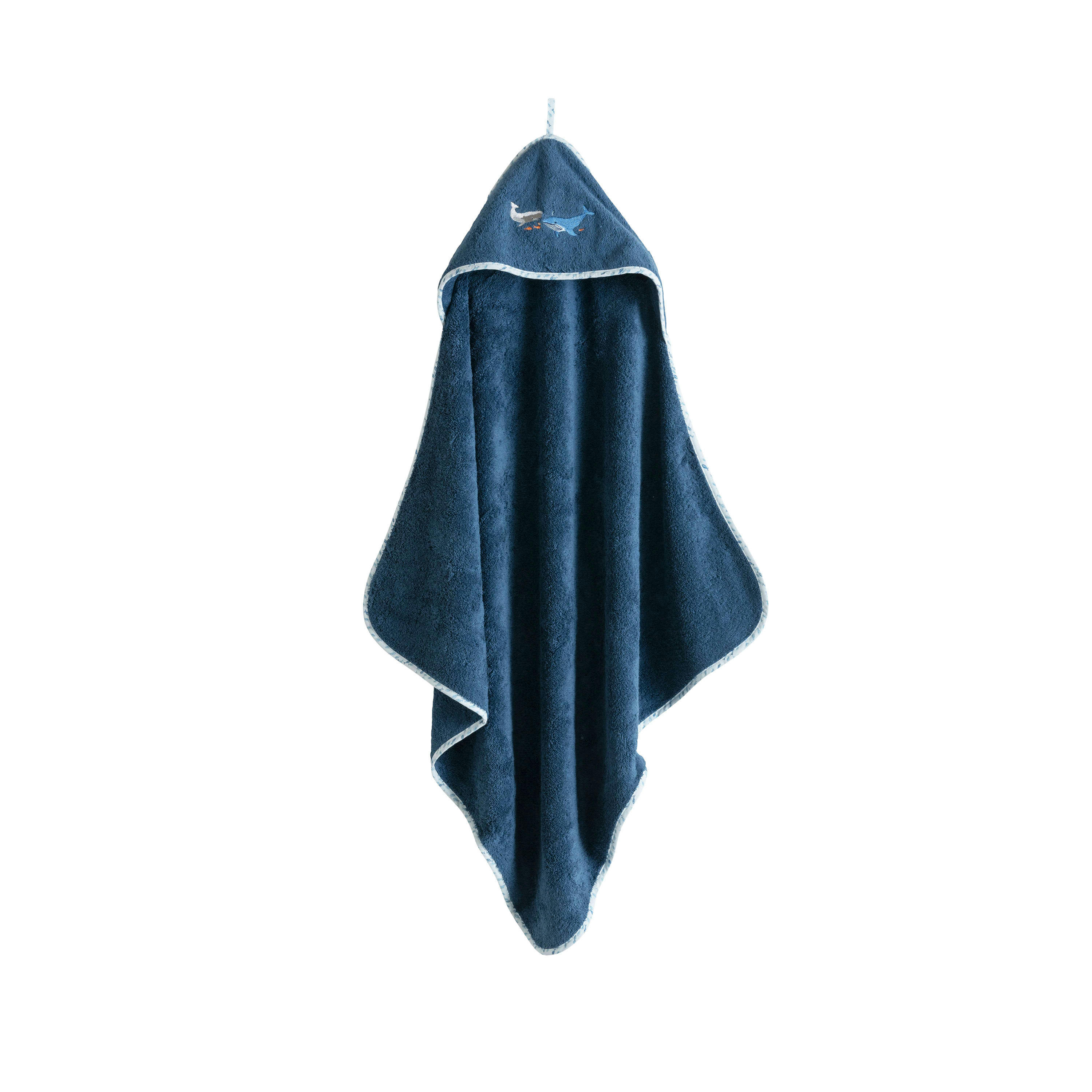 OCEANOS - Cape de bain Marine bouclette brodé bleu 80 x 80 cm