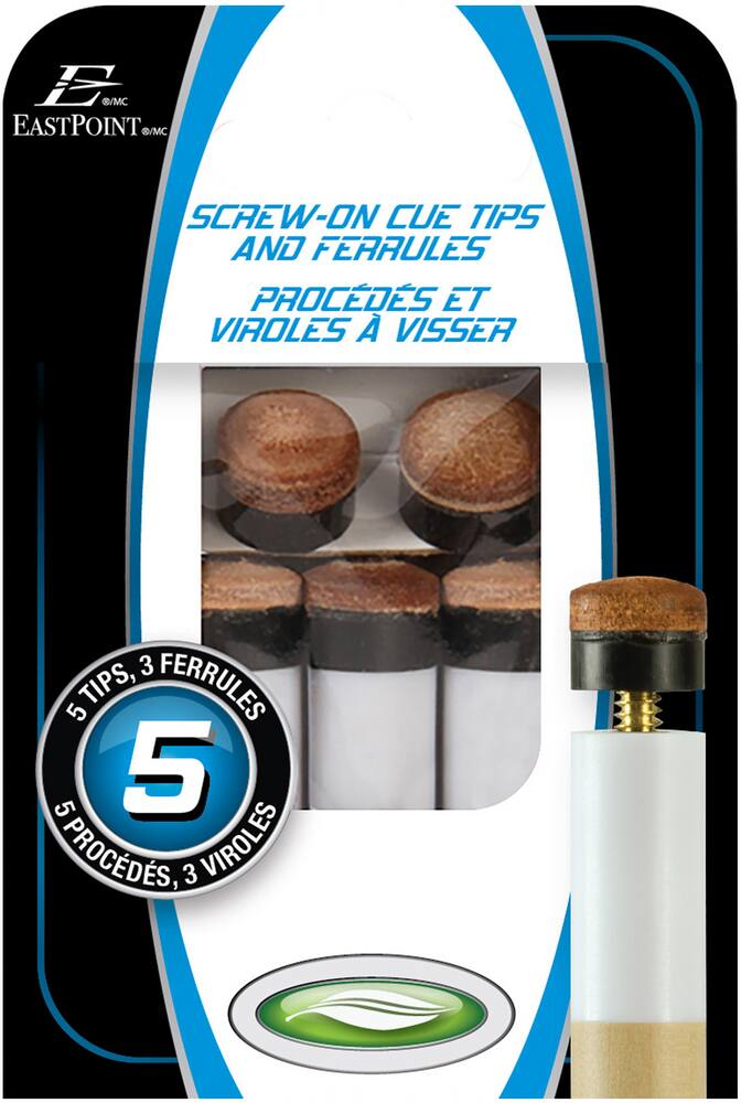 EastPoint Screw-On Billiard/Pool Cue Ferrules w/ Leather Tips, 5-pc