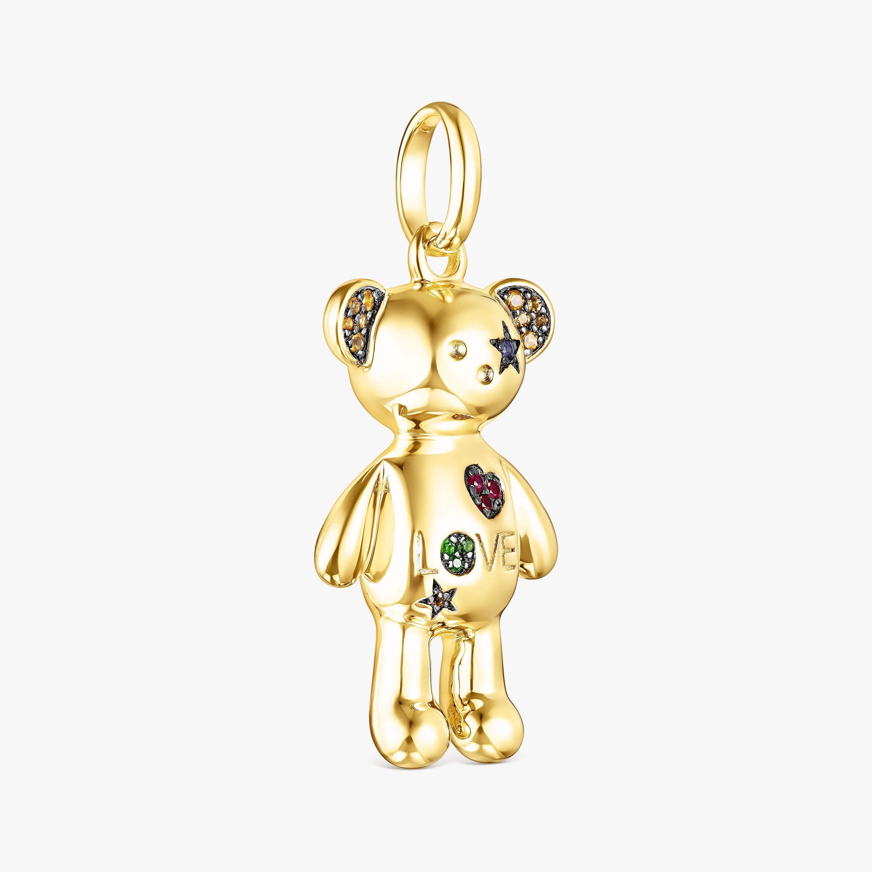 Colgante con baño de oro 18 kt sobre plata y gemas Teddy Bear Stars