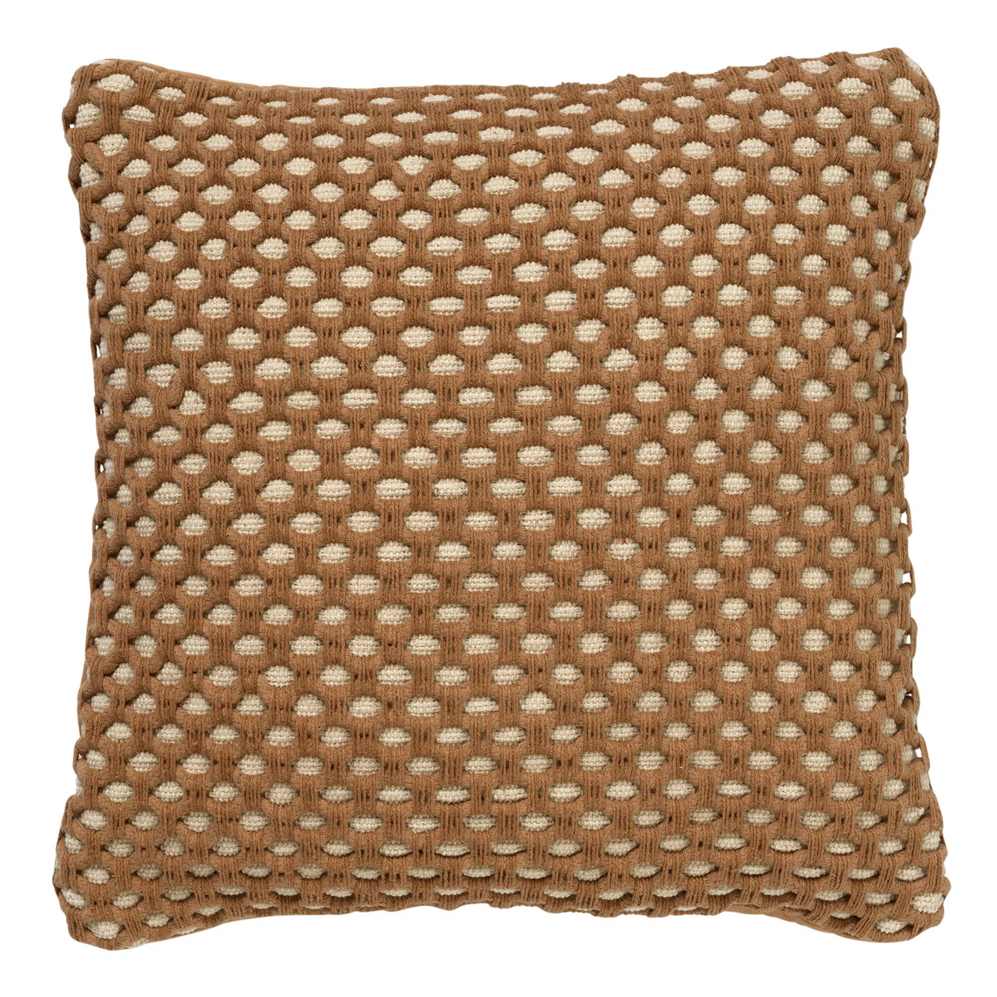 DENLEY - Coussin - marron doux 45x45 cm avec un motif à carreaux