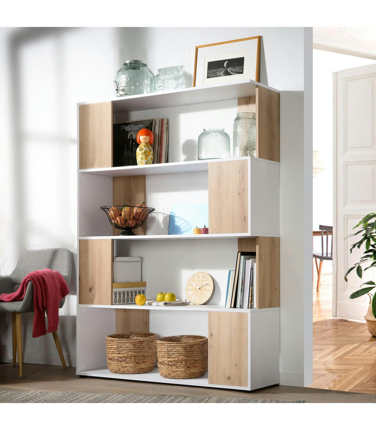 VAREL 2 - Bibliothèque 4 étagères - H163cm - Blanc