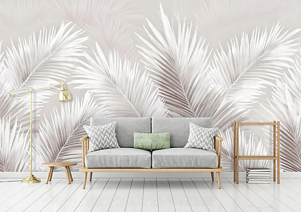 Papier Peint Panoramique Intissé Feuilles Béton Rose - 400x280 cm - Papier Peint Chambre et salon