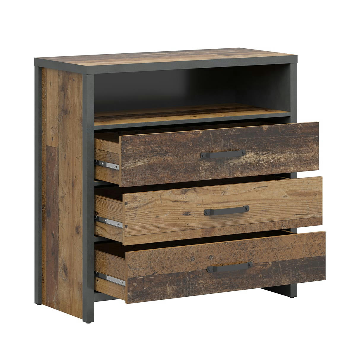 - Commode 3 tiroirs stratifiés naturel et gris