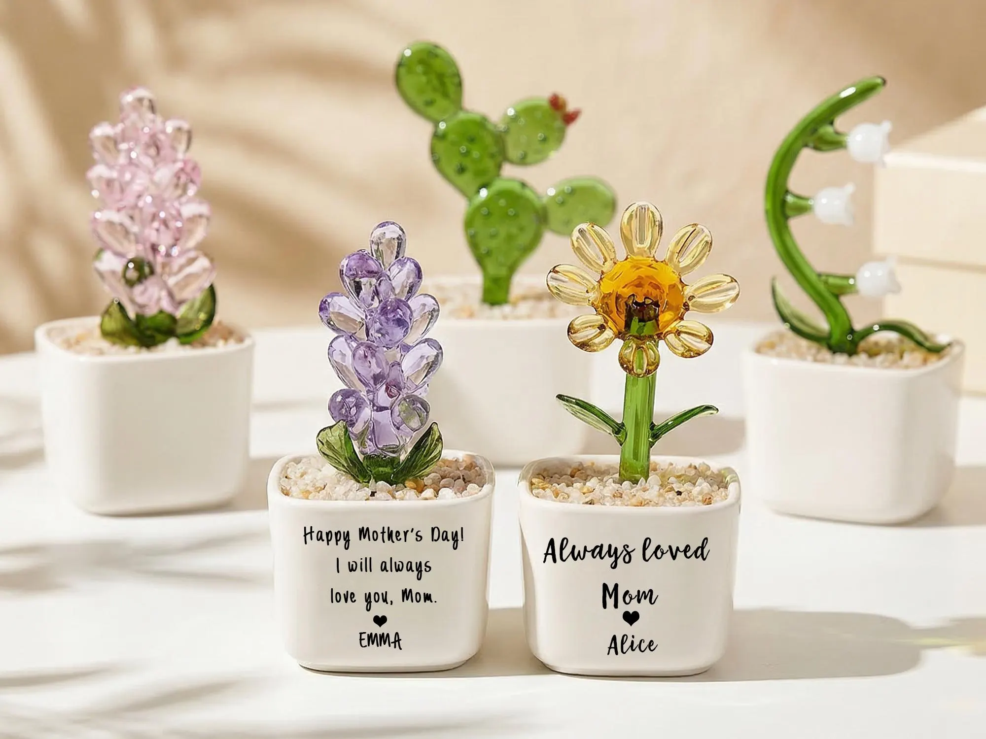 Hand Blown Glass Cactus and Succulents, Miniature Glass Potted Plant Sculptures, Cute Desk Decor, Tiny Office Decor, Gift for Plant Lovers