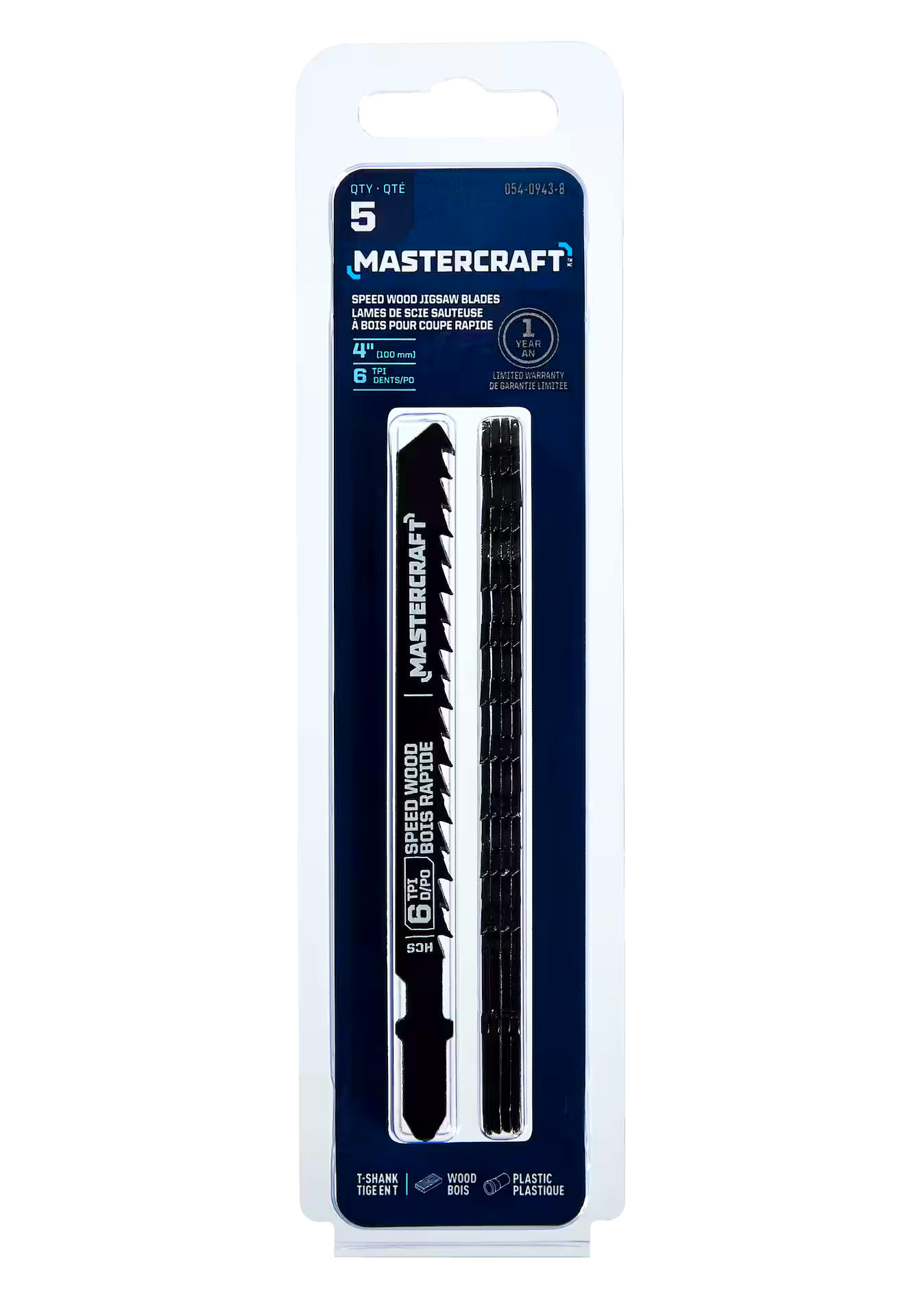Mastercraft 6 TPI T-Shank HCS Jigsaw Blades for Wood, 5-pk
