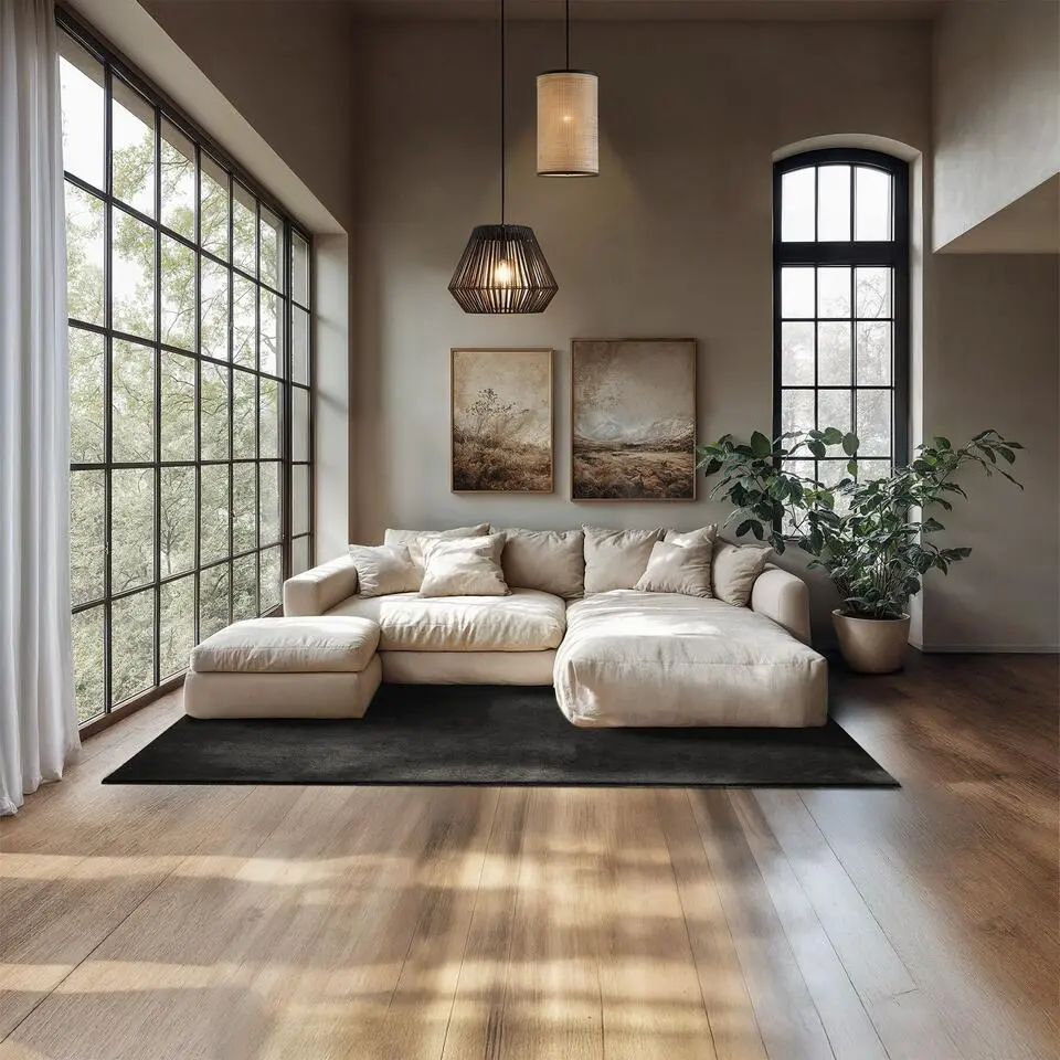 tectake? Kortpolig vloerkleed Soft Zone 140 x 200 cm - Zwart