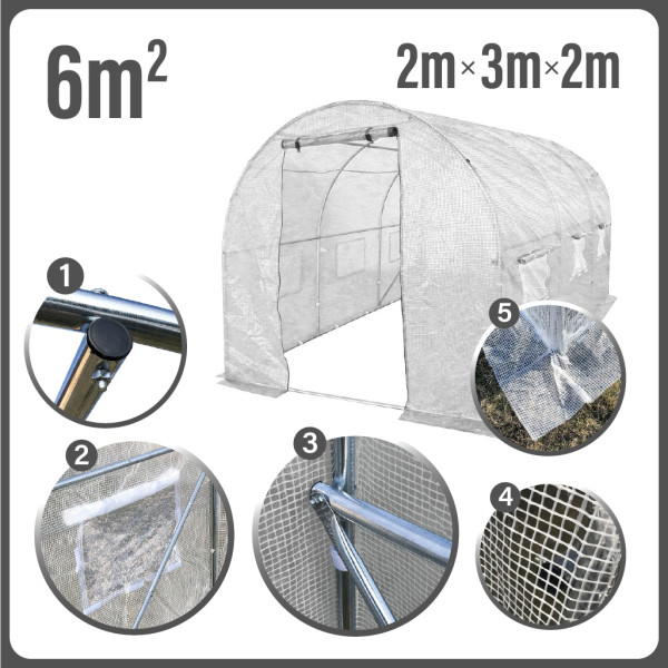 Tunel Foliowy Szklarnia PREMIUM siatka 2x3m biały rurki 25 mm