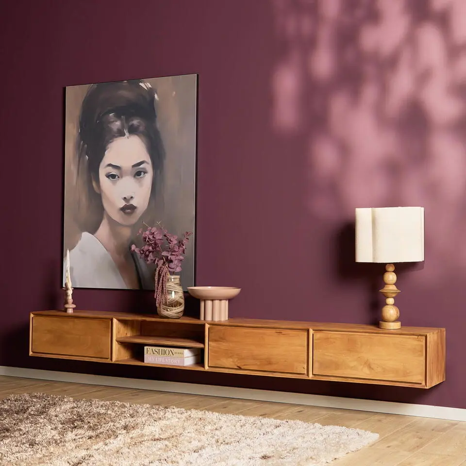 Tv-meubel Zwevend Naturel Hout - 280x35x30cm - Ambiance