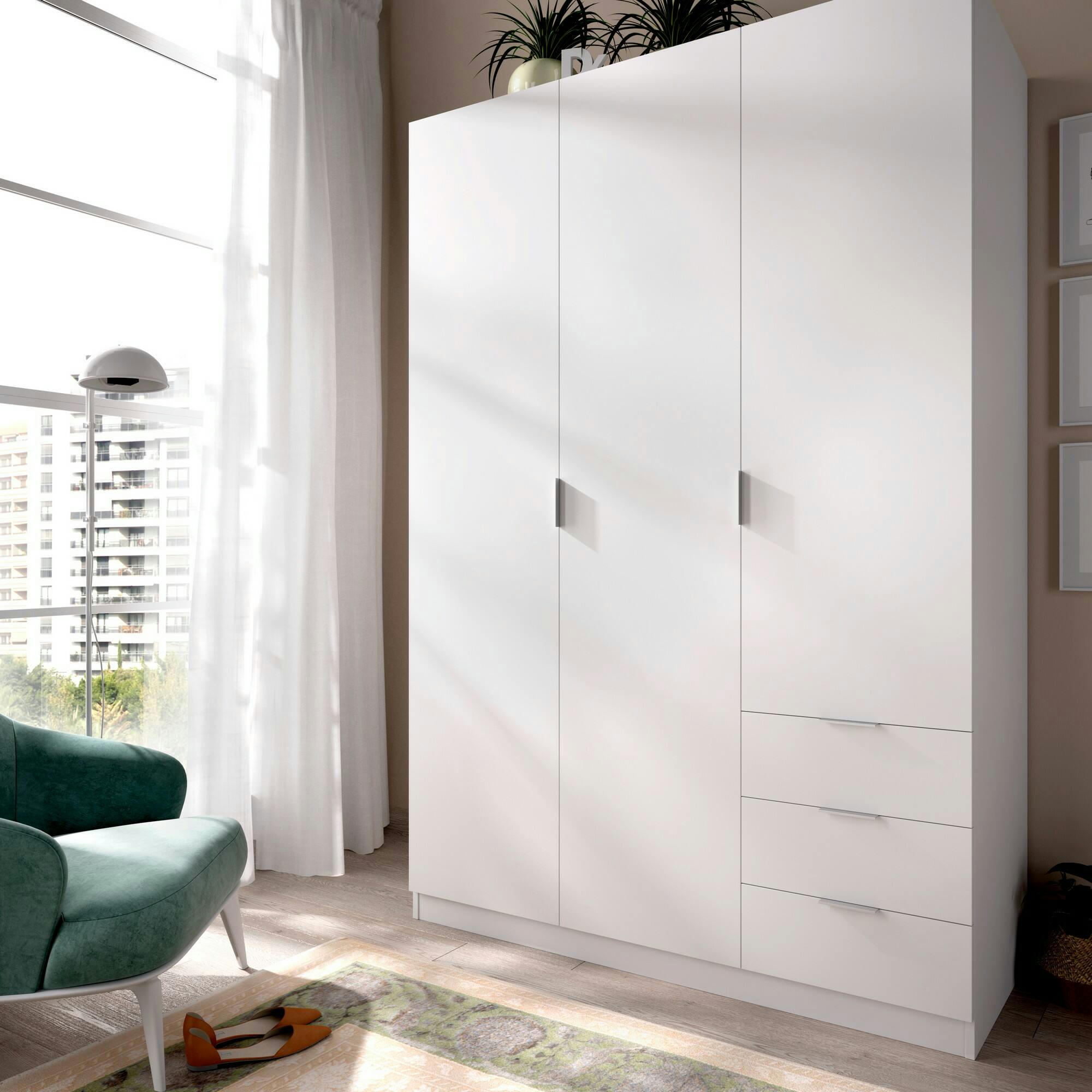 DBARRO - Garde-robe effet bois blanc