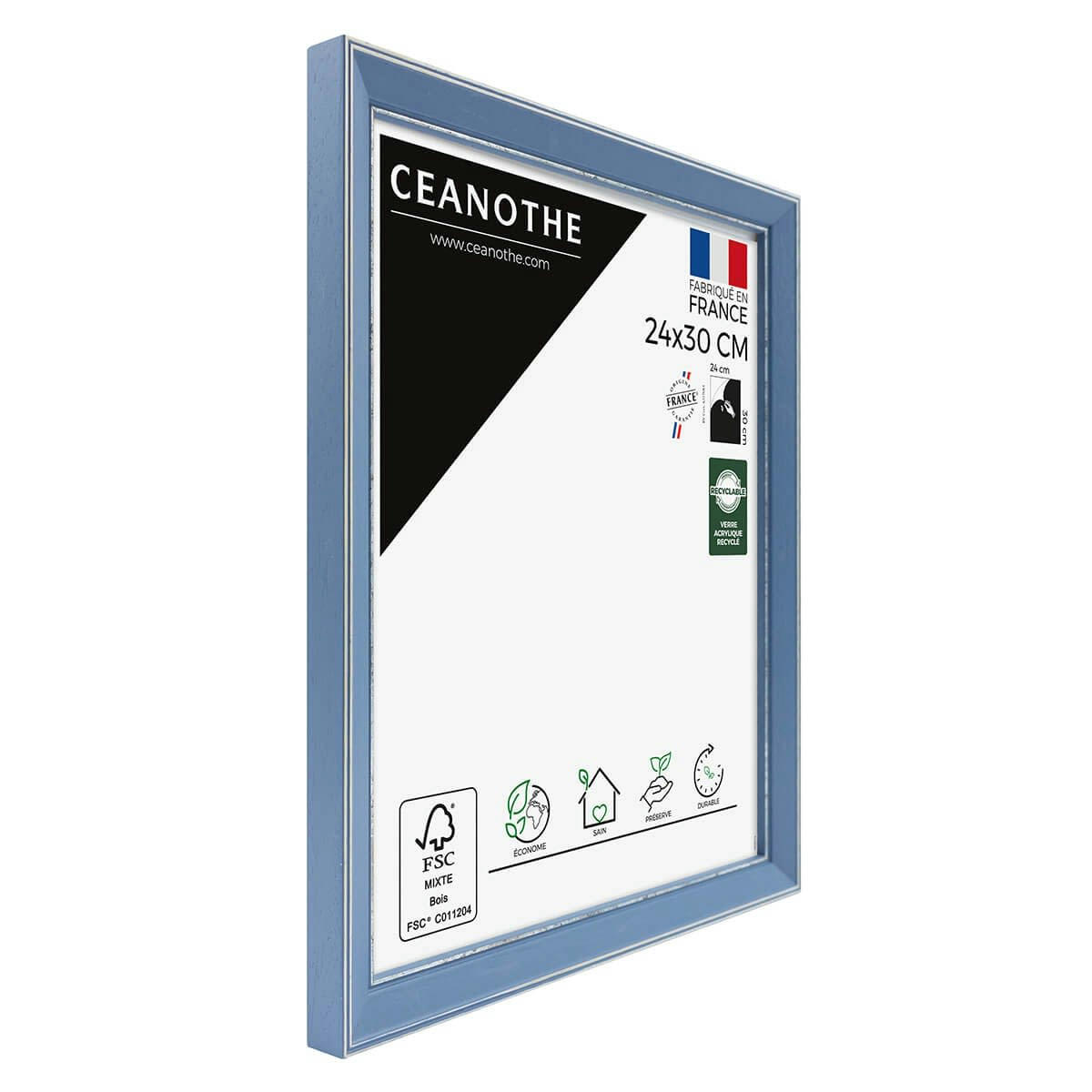 VITTORIA - Cadre photo bleu à la finition argent patiné 24x30 cm bois massif fsc