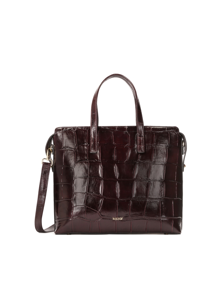 Maroon embossed leather handbag with case holder