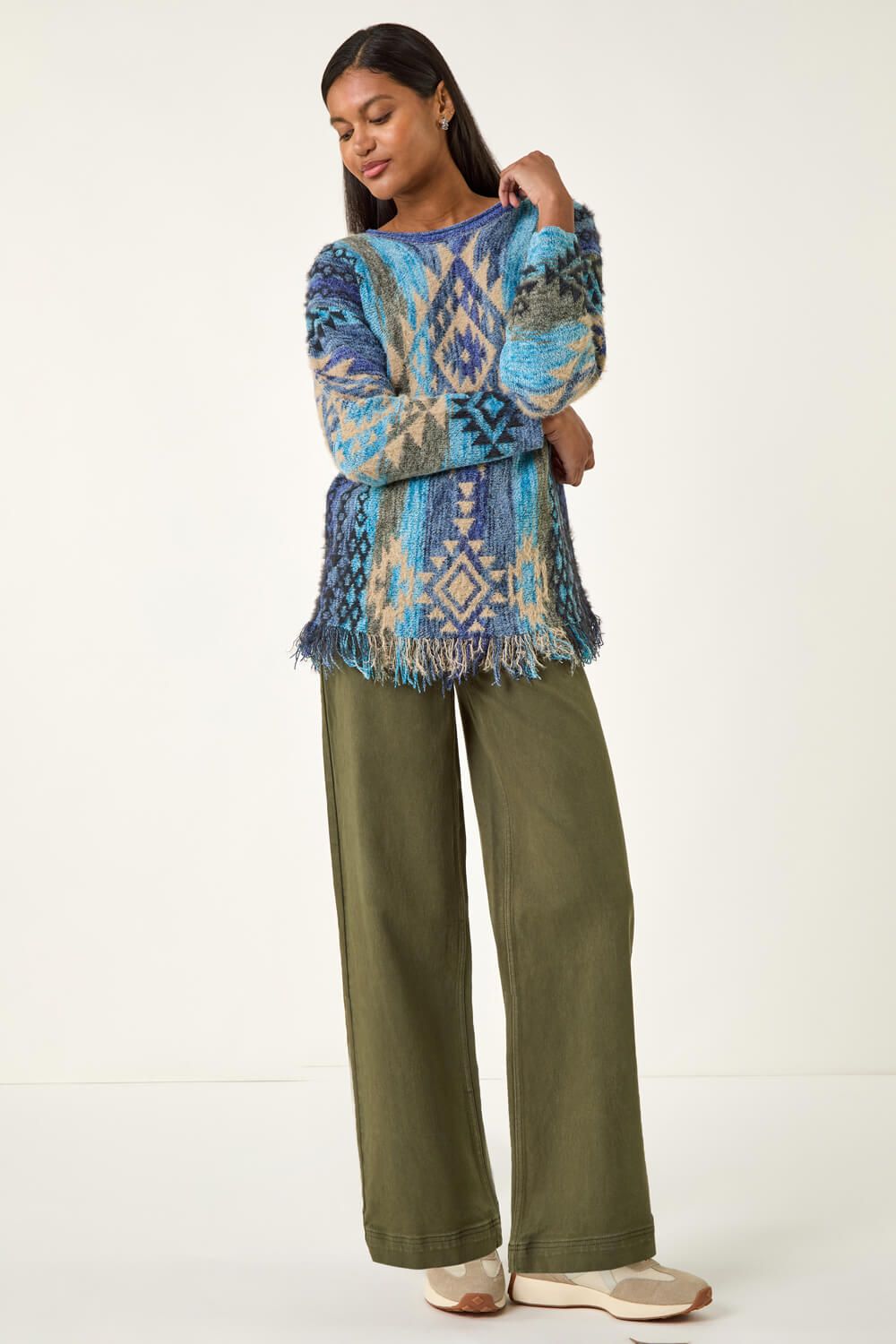 Roman Jacquard Tassel Trim Knit Jumper