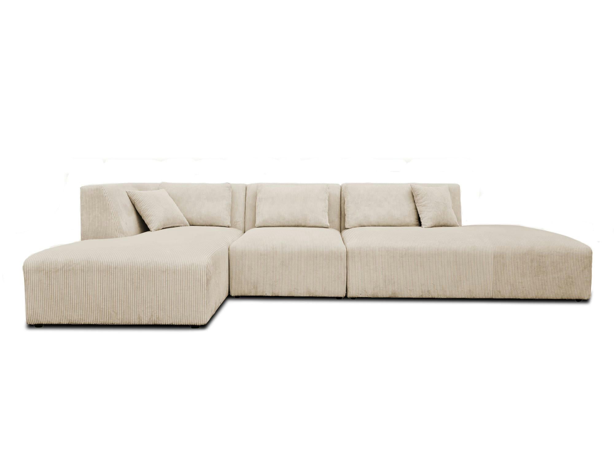 VICTOIRE - Canapé d'angle gauche 5 places en velours côtelé beige