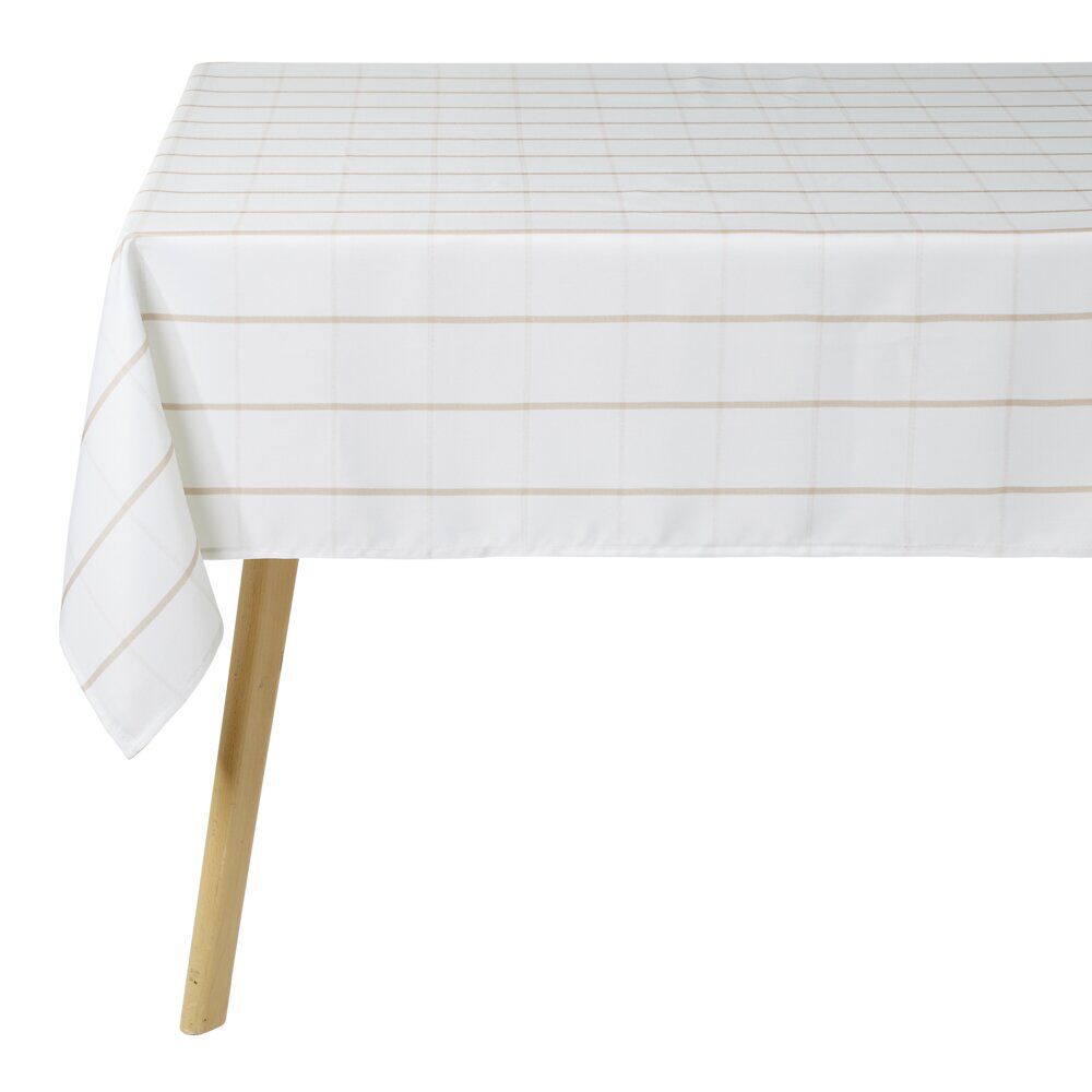 Nappe rectangulaire polyester blanche liseré taupe 150x250cm