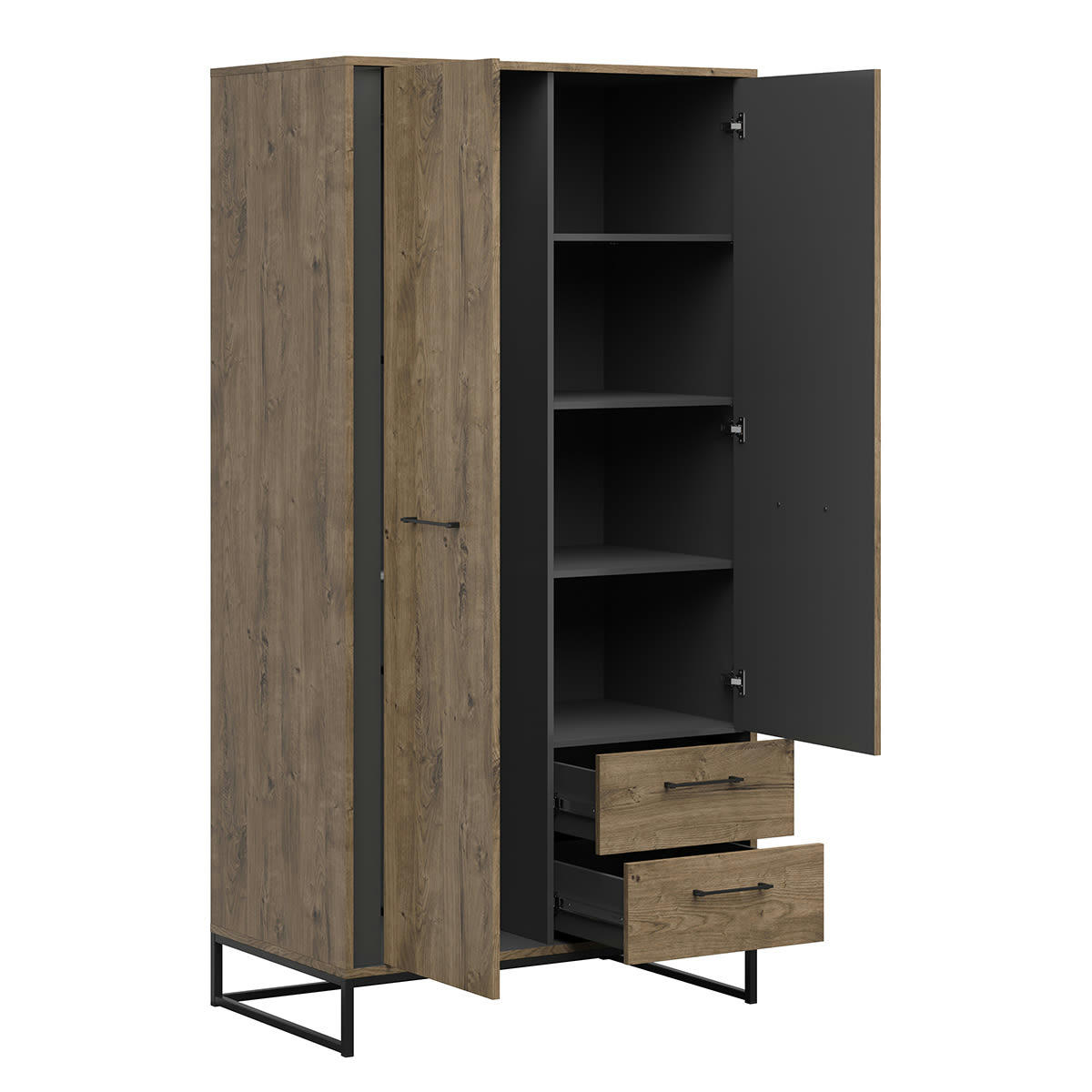 - Armoire 2 portes 2 tiroir naturel et gris anthracite