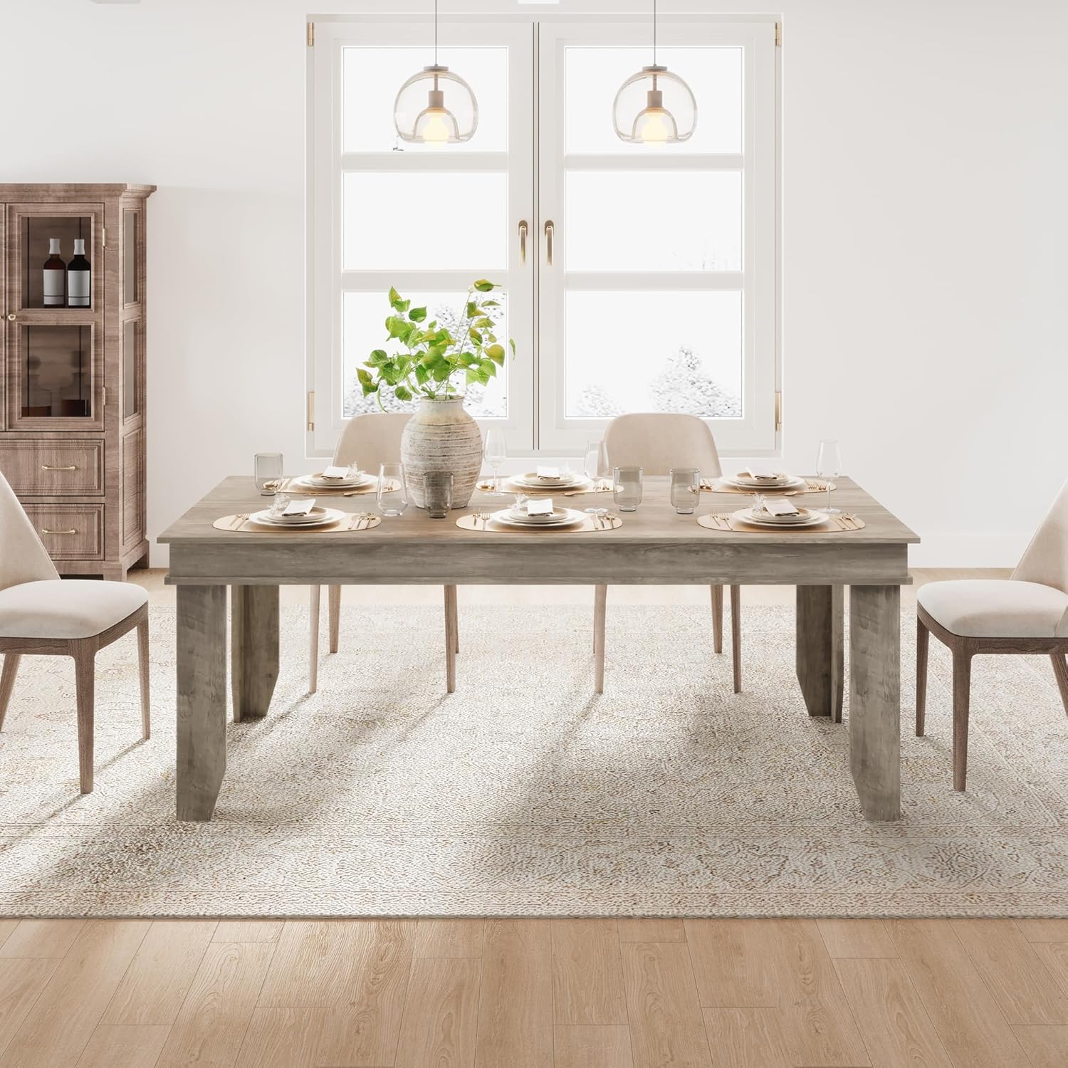 GarveeHome Farmhouse Dining Table for 6-8 People, 71 in Long Kitchen Tables with Wooden Sturdy Frame, 6 ft Large Rectangular Dinner Table for Dining Room, Kitchen, Grey, 71 Non-extendable