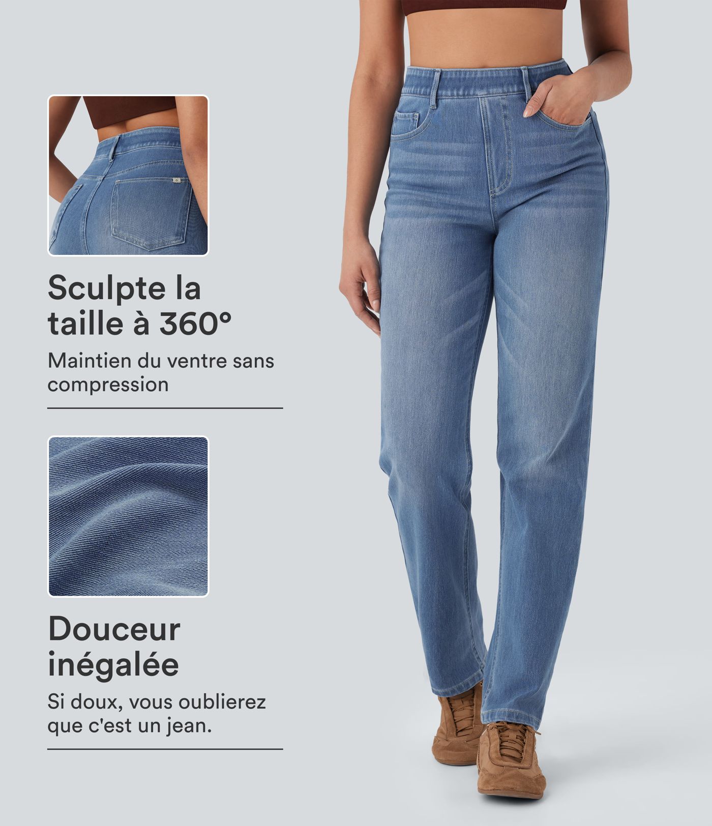 Halara Flex™ Jean casual délavé jambe droite taille haute gainant avec poches