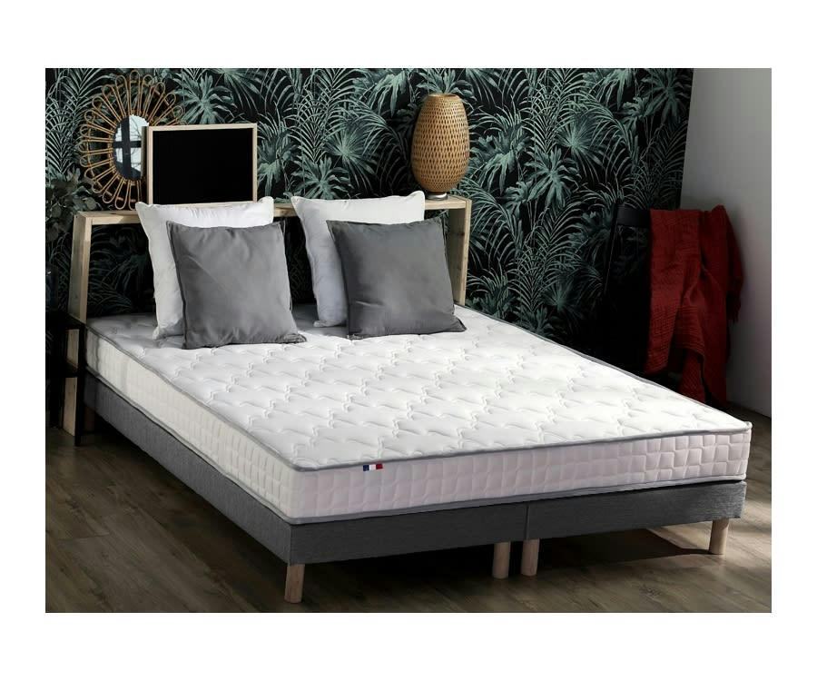 ENSEMBLE CIRRUS - Ensemble matelas mousse sommier gris 160x200