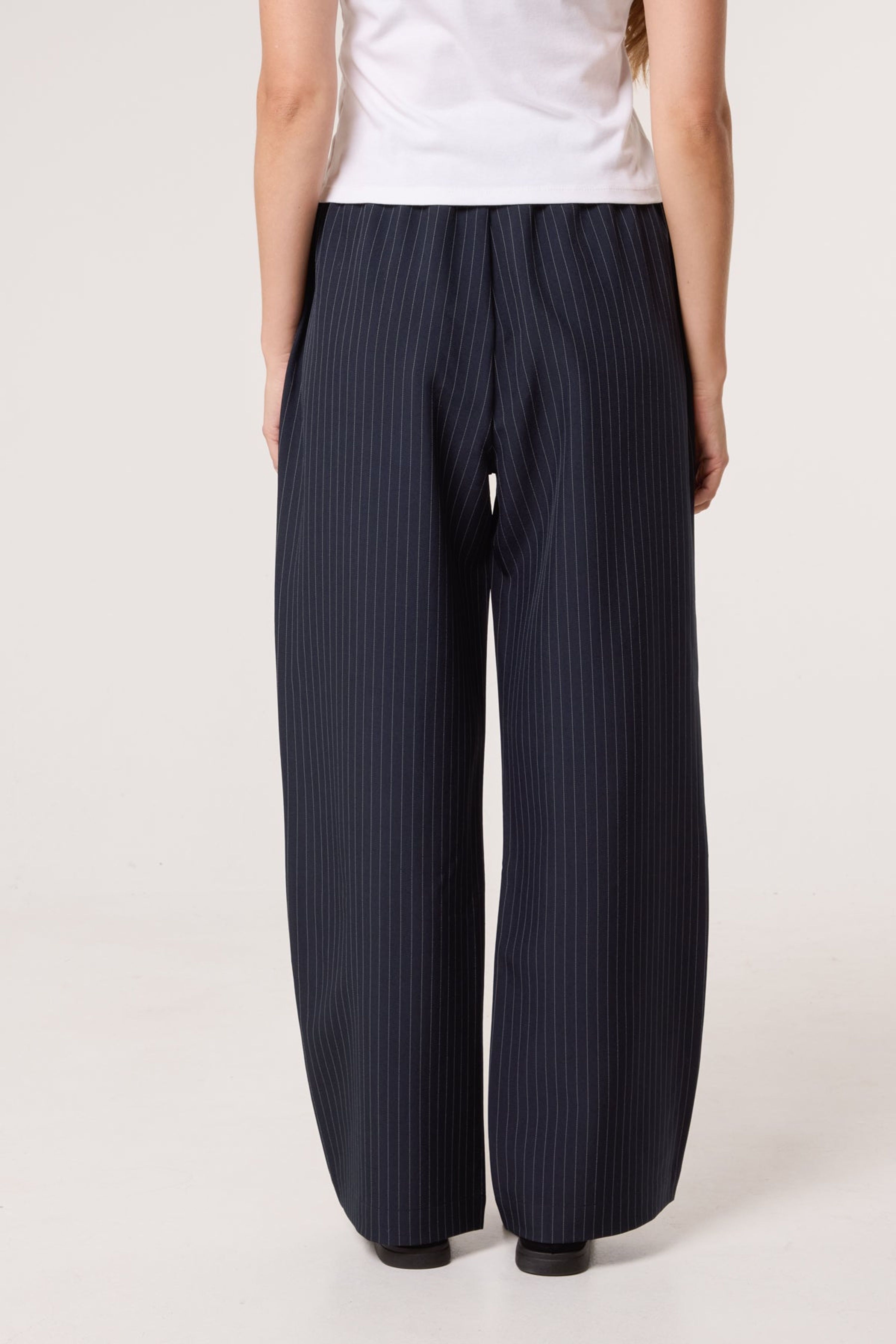 Blue Vanilla Navy Elasticated Waist Pinstripe Trousers