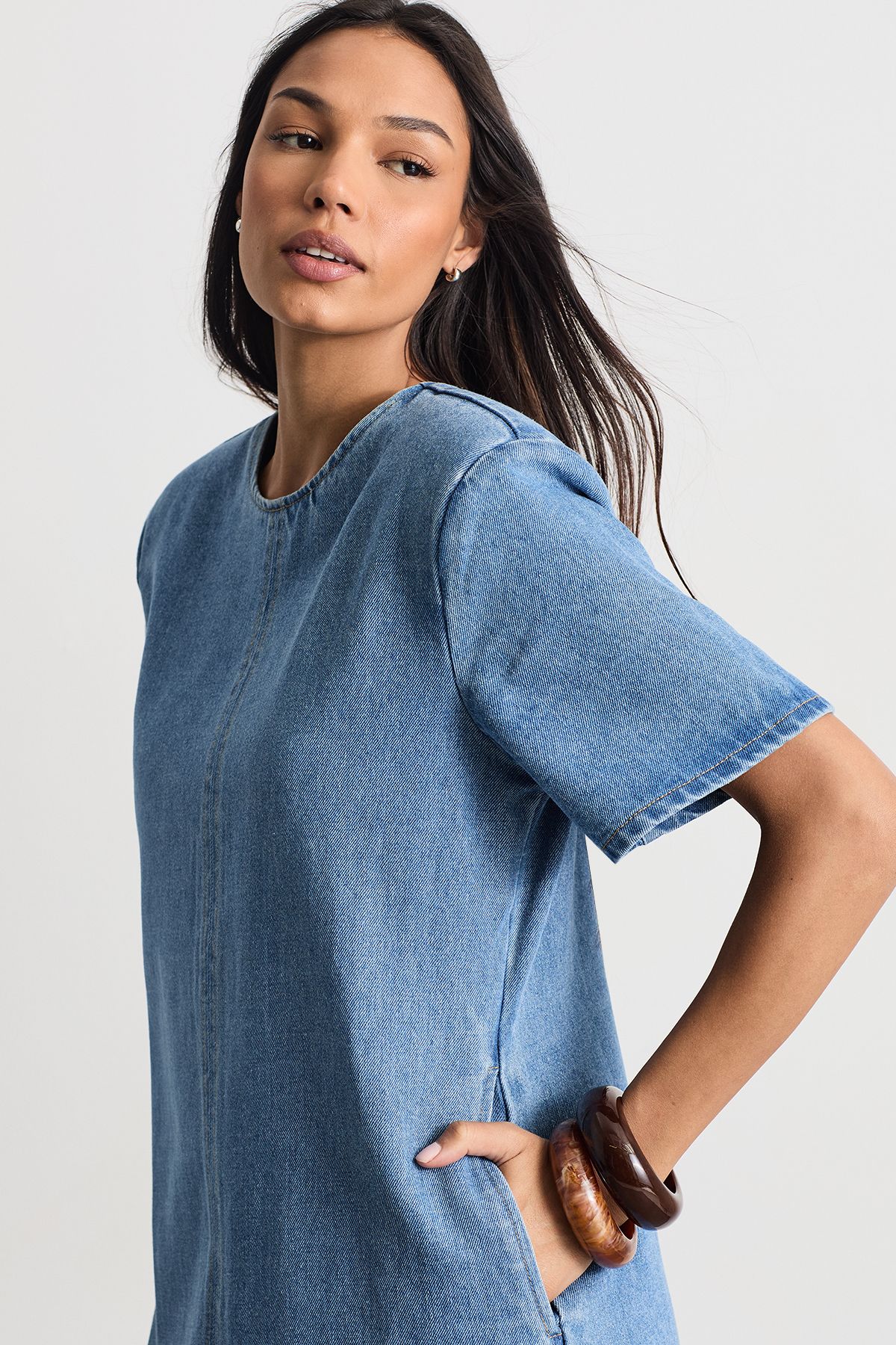 Warehouse Denim Side Split Midi Dress