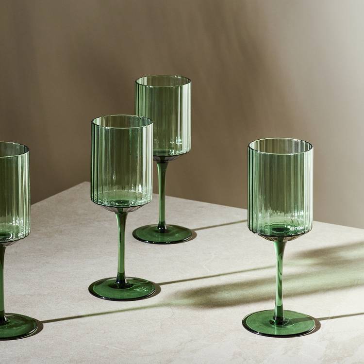 Habitat Green Wide Ribbed Set of 4 Wine Glasses