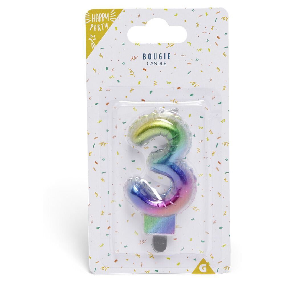 Bougie anniversaire chiffre 3 iridescent