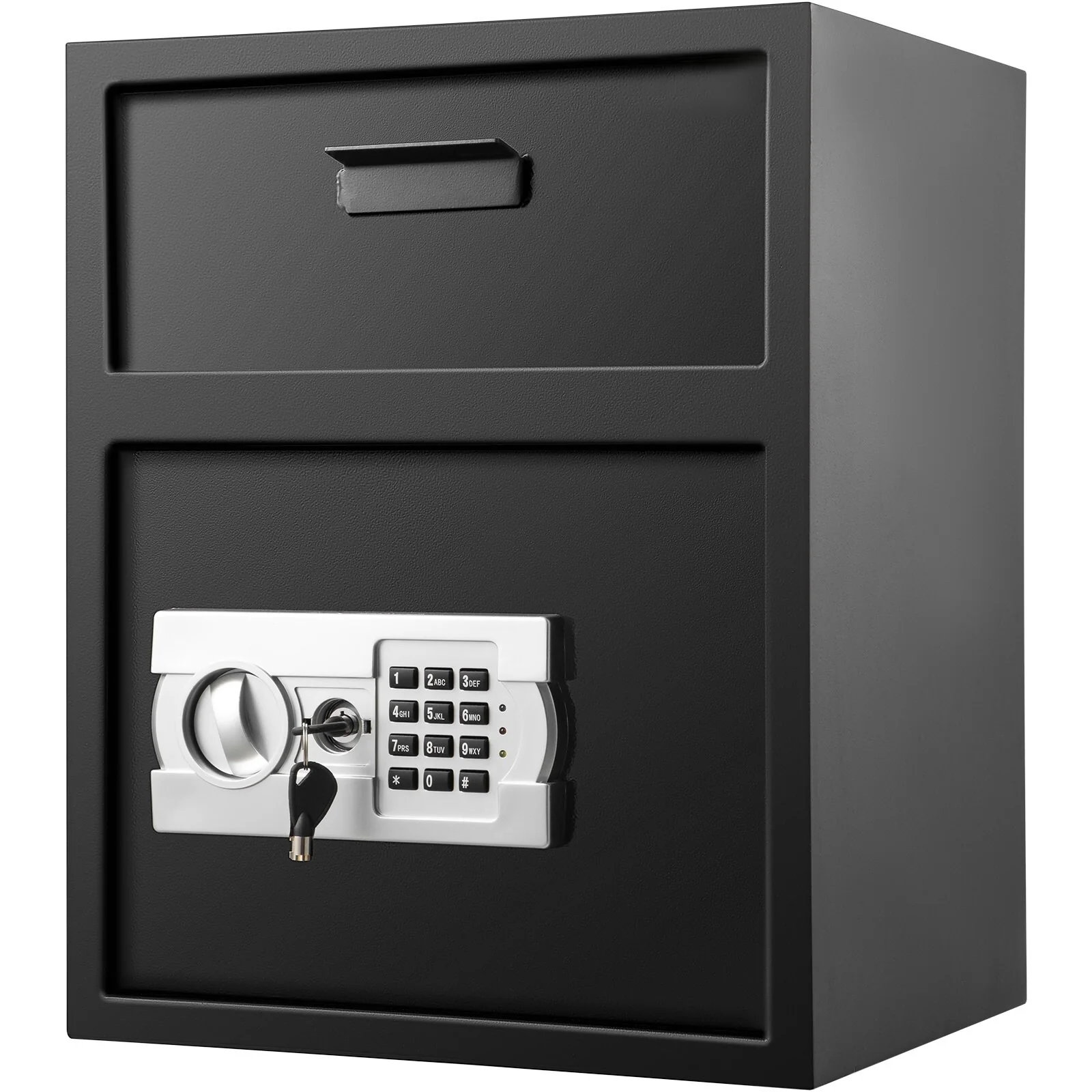 Black Steel Digital Depository Safe Box with Lock, 3 Shelves, Alarm and LED Light