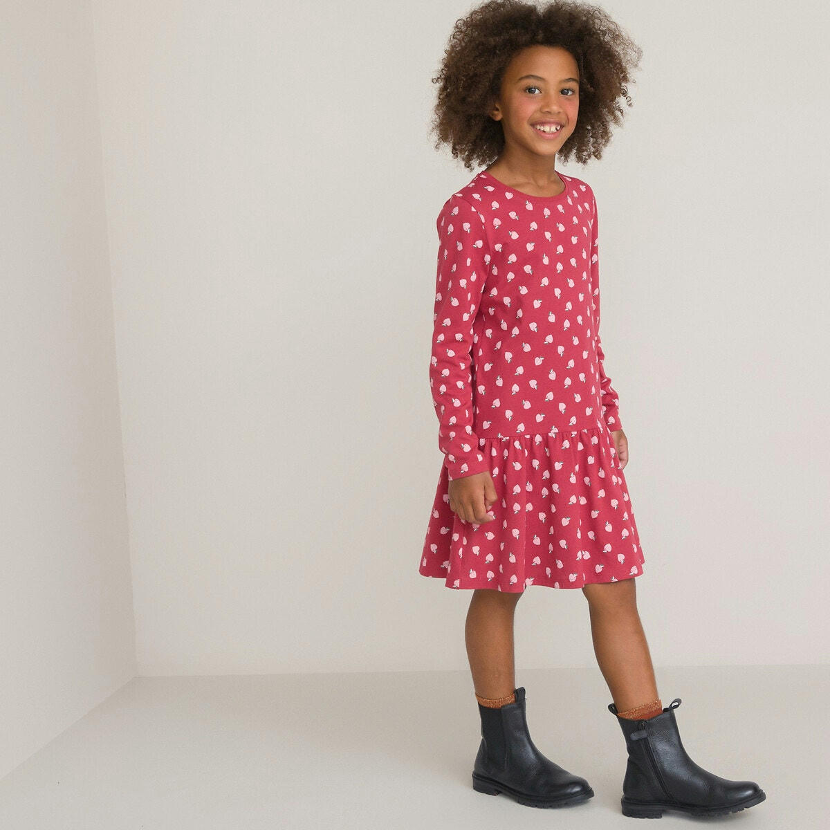 Robe manches longues, imprimé pommes
